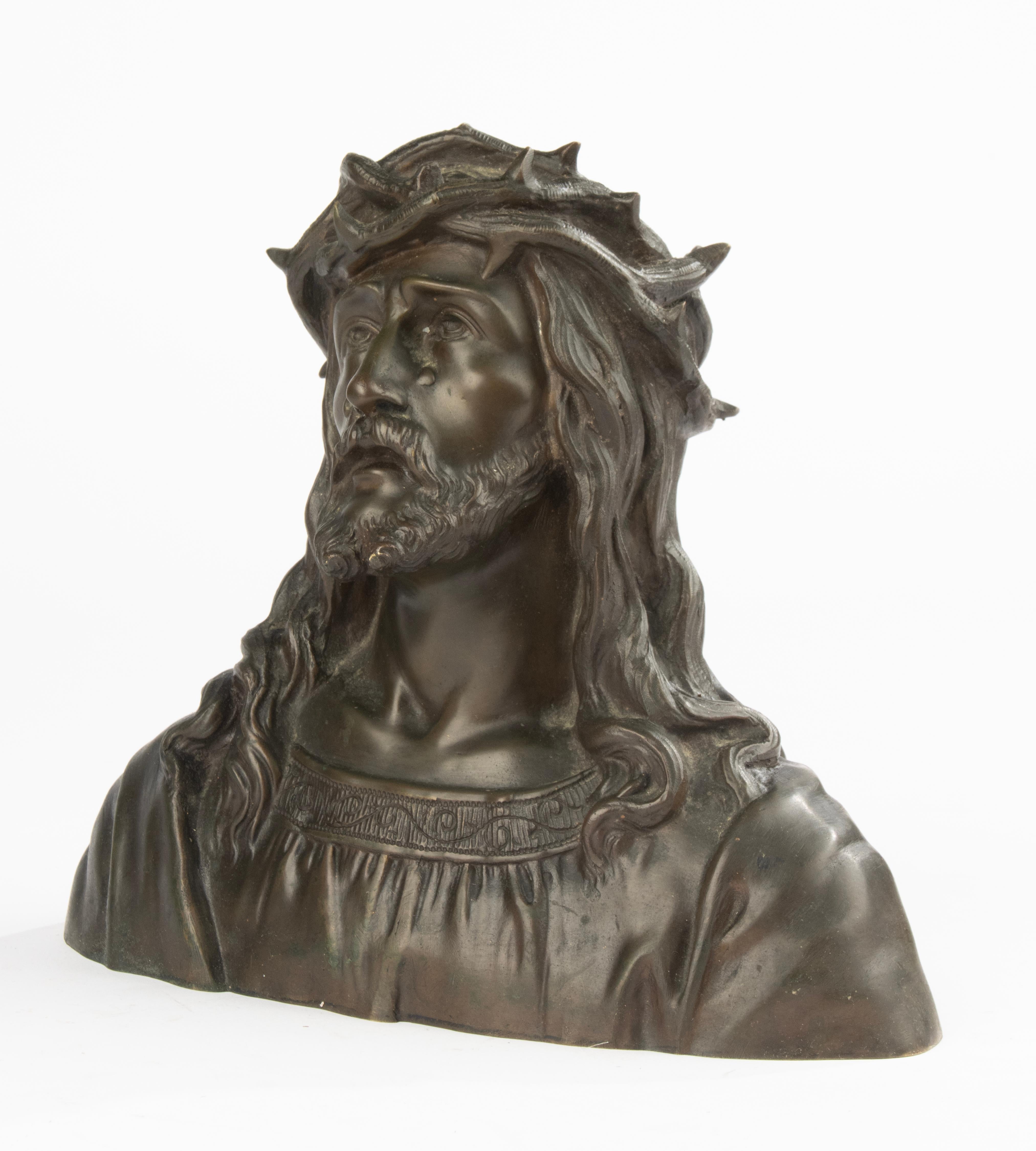 Late 19th Century Bronze Bust - Jesus Christ with Thorn Crown - by Ruffony For Sale 2