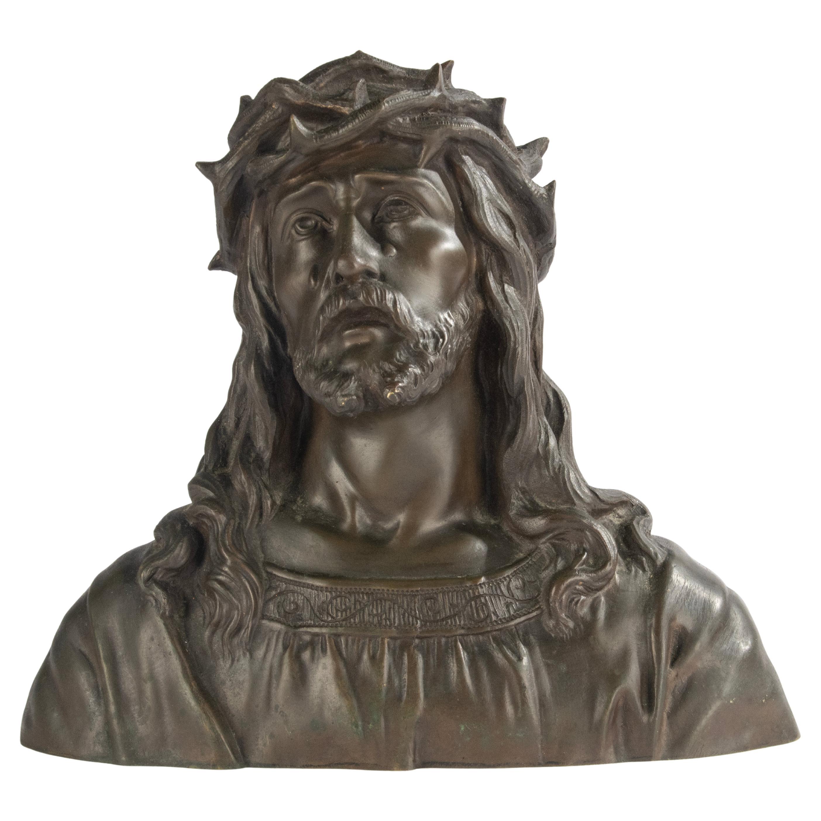 Late 19th Century Bronze Bust - Jesus Christ with Thorn Crown - by Ruffony For Sale