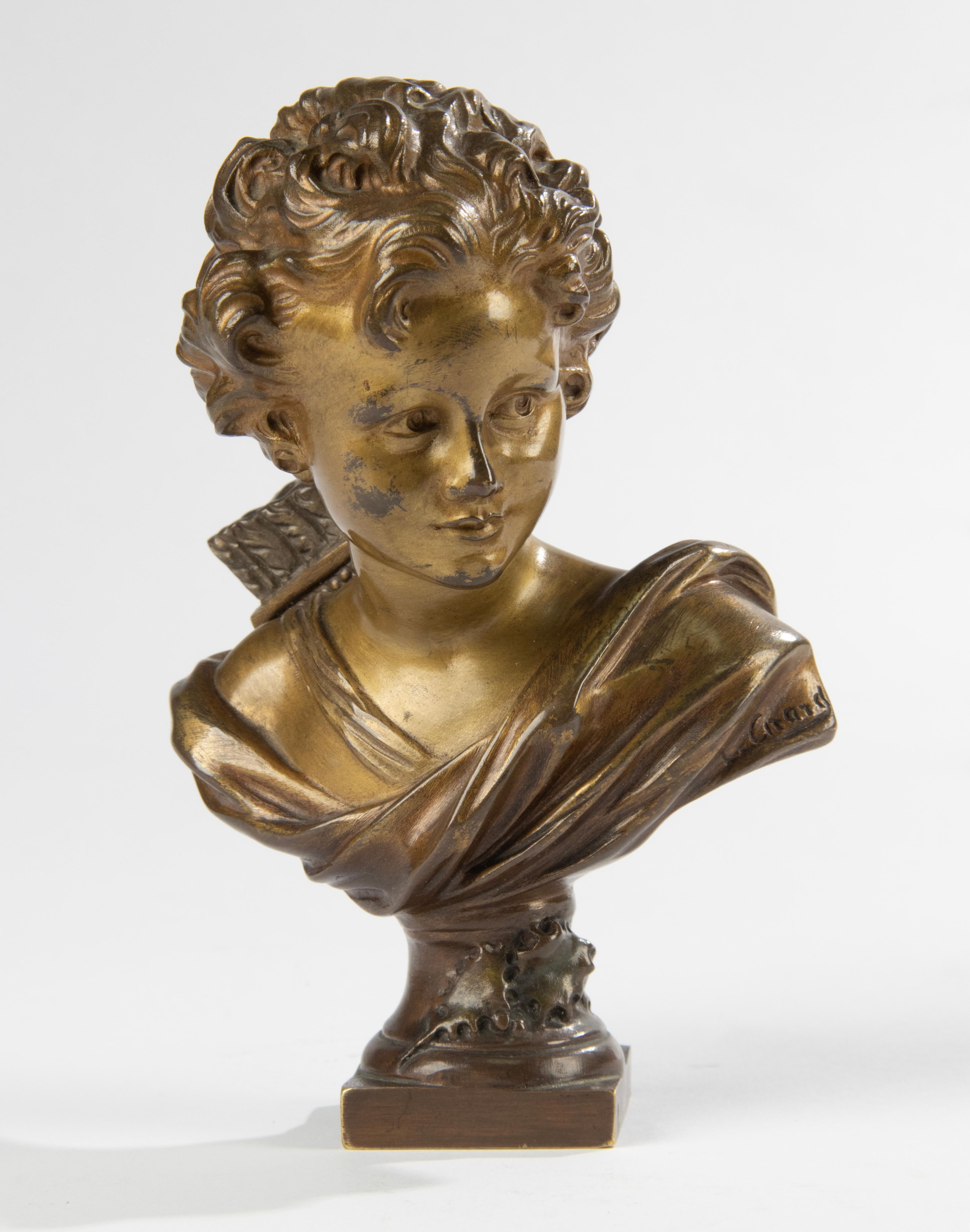 Classical Roman Late 19th Century Bronze Bust of Cupid by Agathon Léonard For Sale
