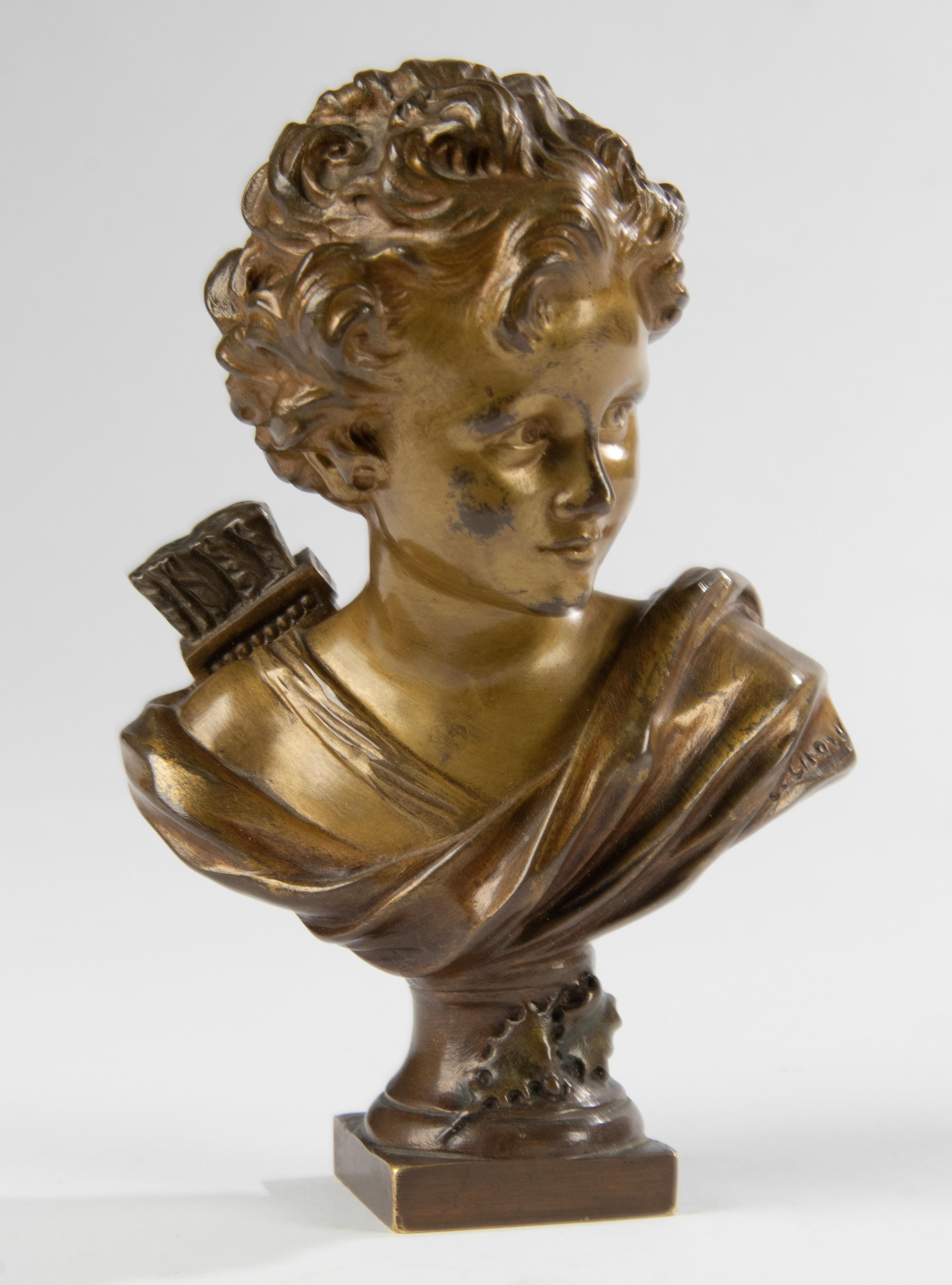 Patinated Late 19th Century Bronze Bust of Cupid by Agathon Léonard For Sale