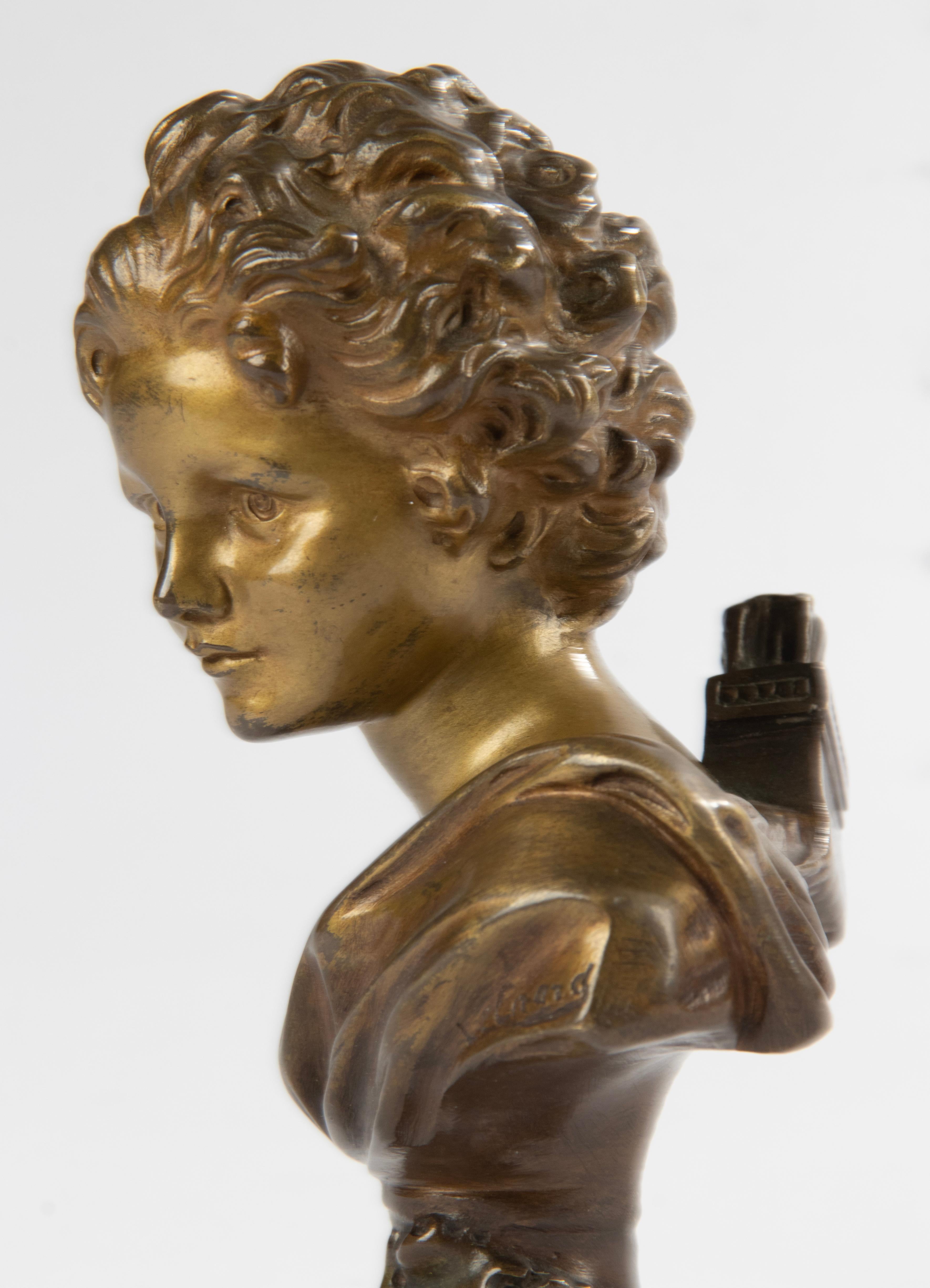 Patinated Late 19th Century Bronze Bust of Cupid by Agathon Léonard For Sale