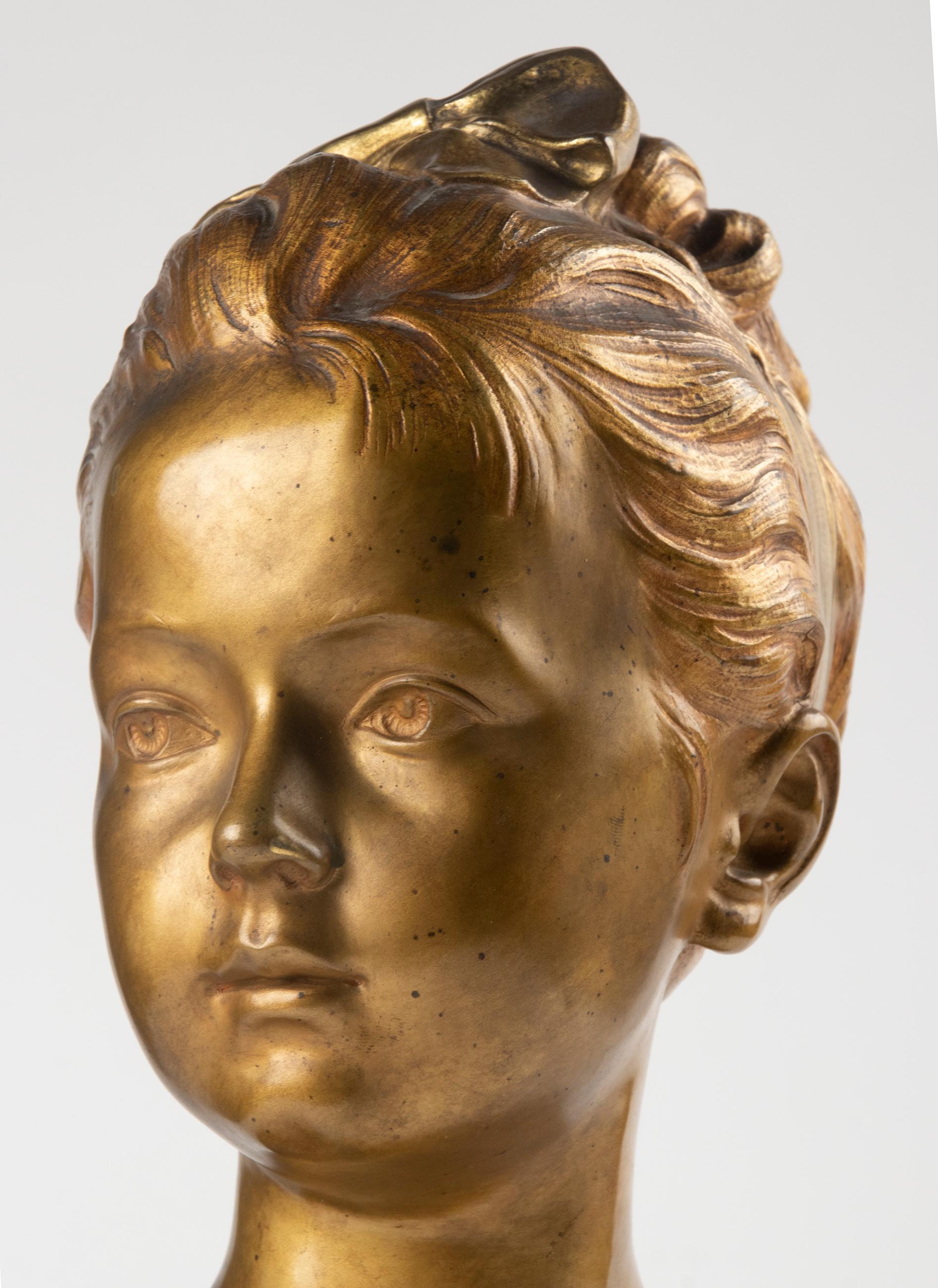 Late 19th Century Bronze Bust of Louise Brongniart After Jean-Antoine Houdon For Sale 9