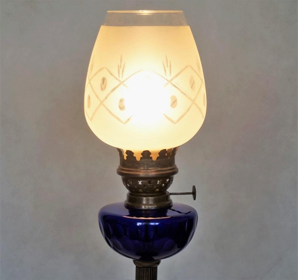 vintage cobalt blue oil lamp
