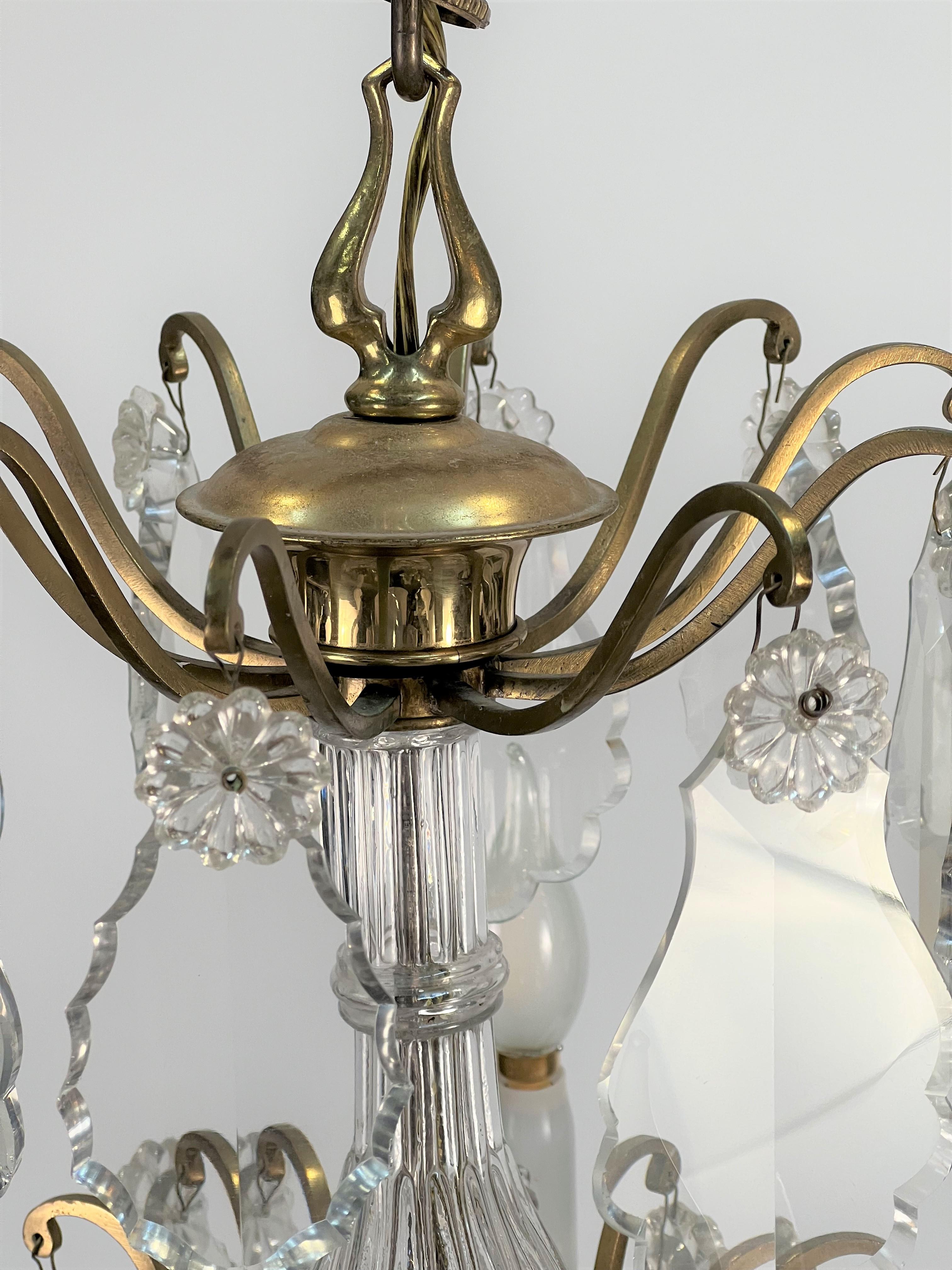 Cast Late 19th Century Bronze & Crystal Chandelier For Sale