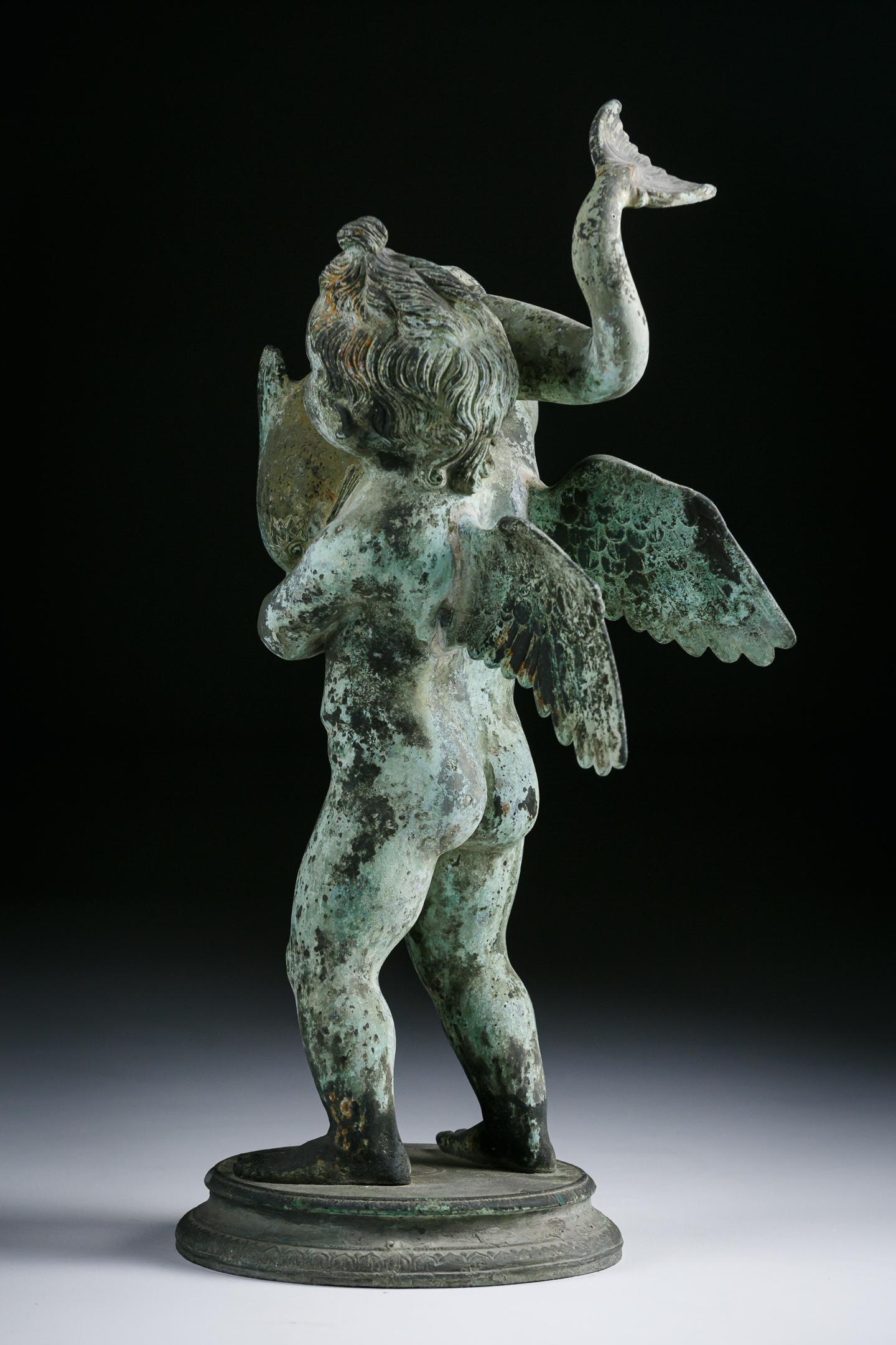 Late 19th Century Bronze Cupid with Dolphin by Sabatino De Angelis & Sons 6