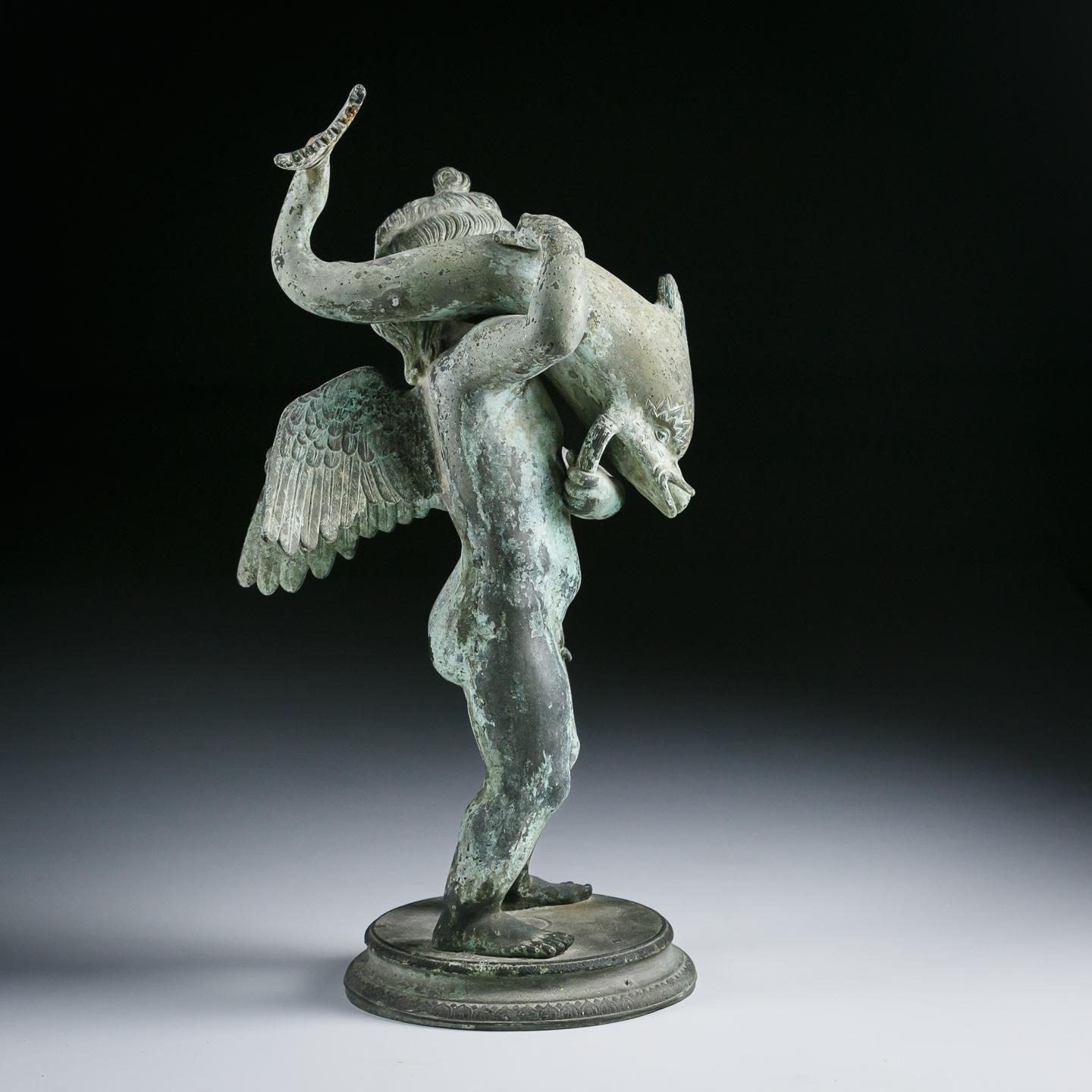 Late 19th Century Bronze Cupid with Dolphin by Sabatino De Angelis & Sons 10