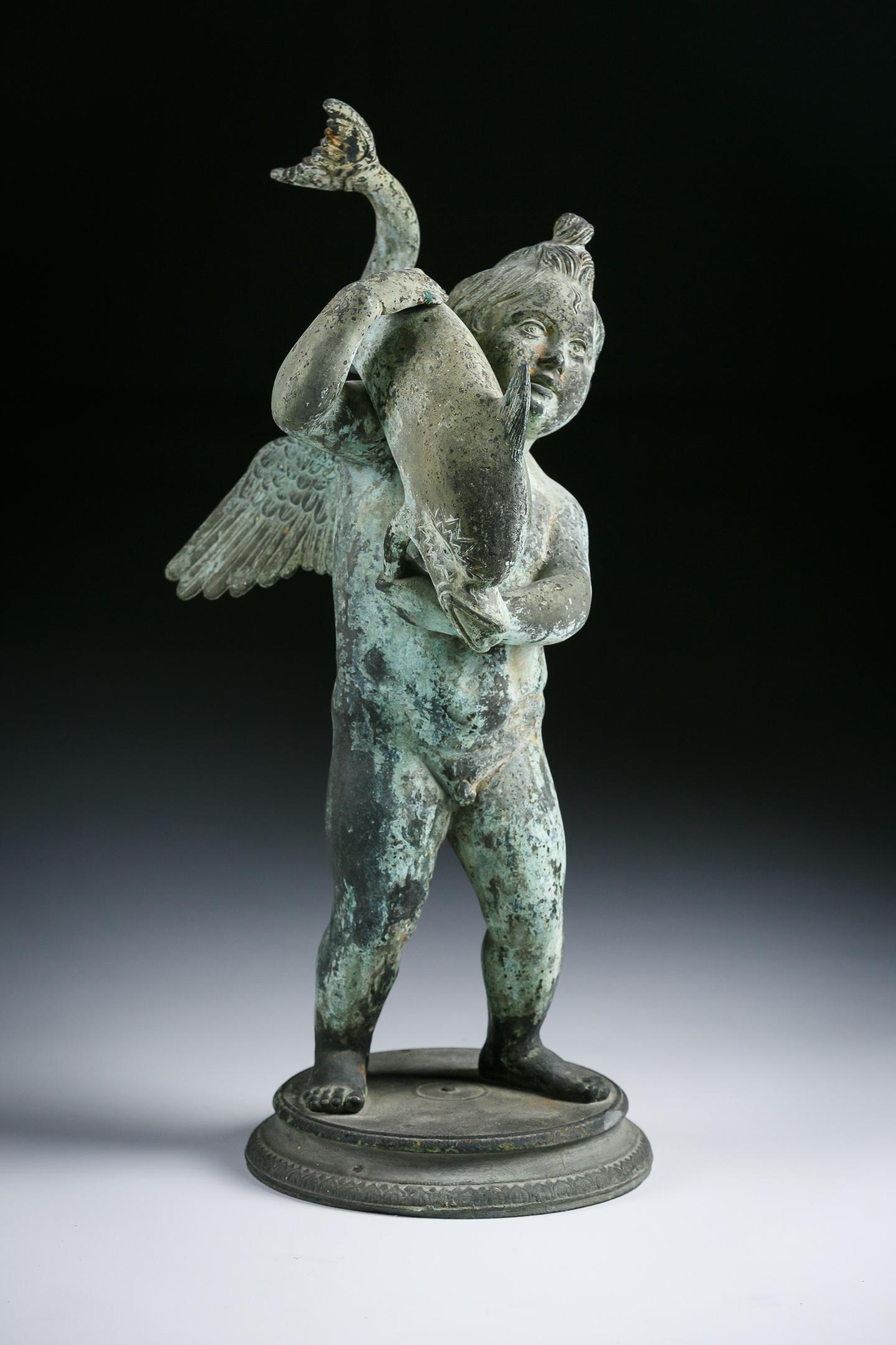 Late 19th Century Bronze Cupid with Dolphin by Sabatino De Angelis & Sons 13