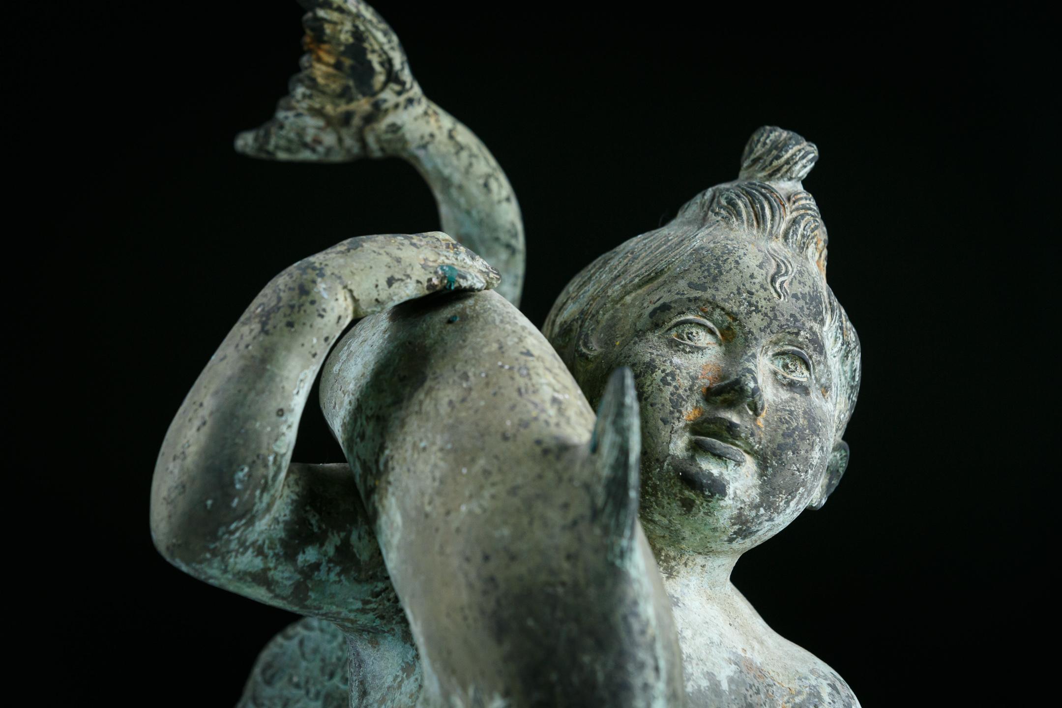 Late 19th Century Bronze Cupid with Dolphin by Sabatino De Angelis & Sons 15