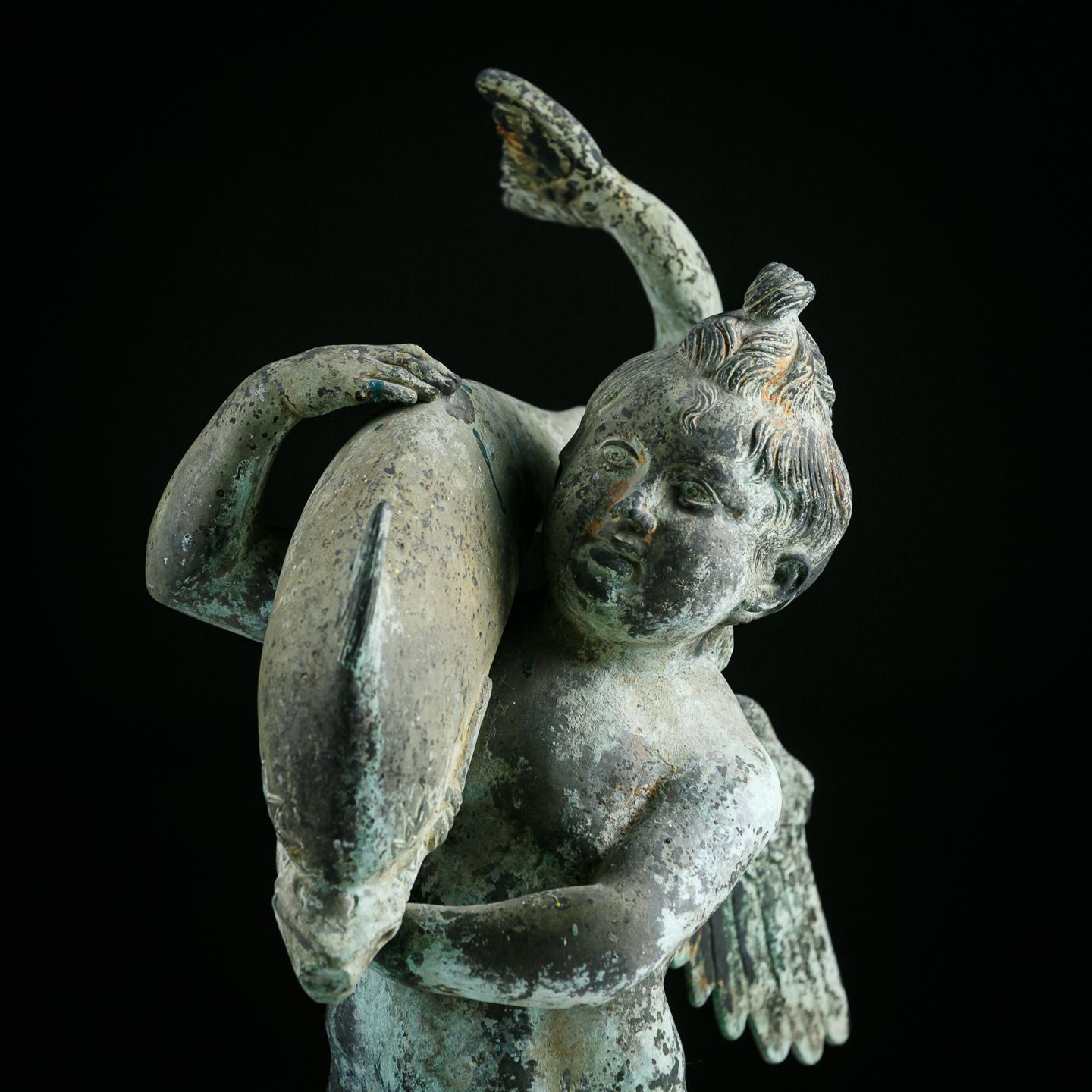 Italian Late 19th Century Bronze Cupid with Dolphin by Sabatino De Angelis & Sons