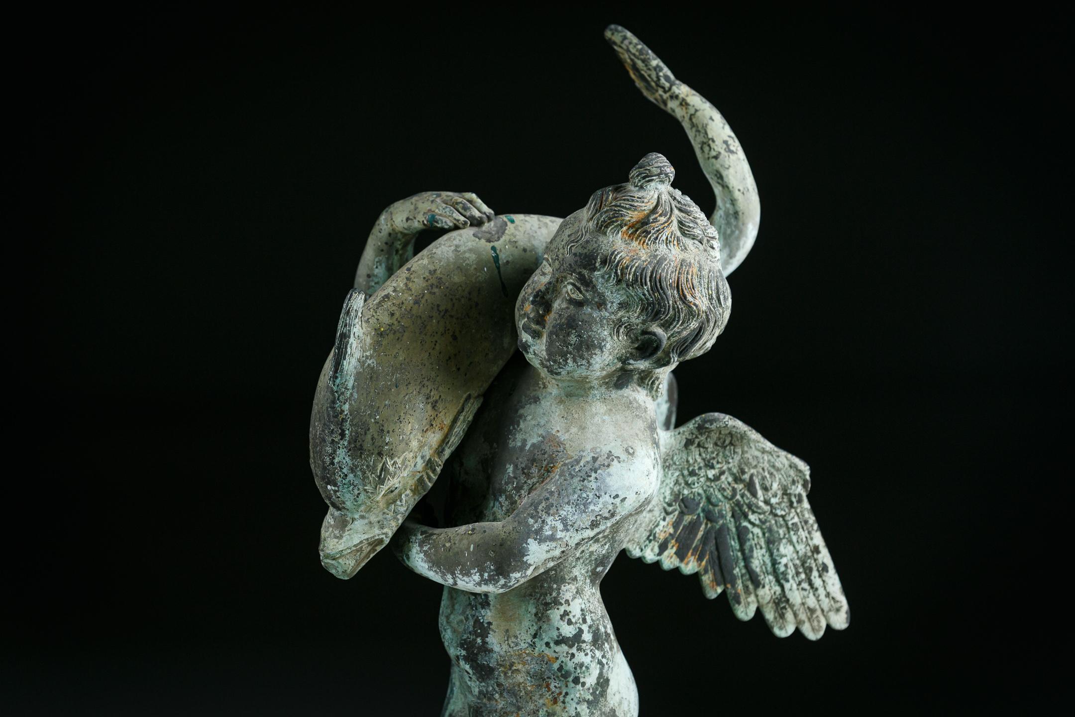 Late 19th Century Bronze Cupid with Dolphin by Sabatino De Angelis & Sons 1
