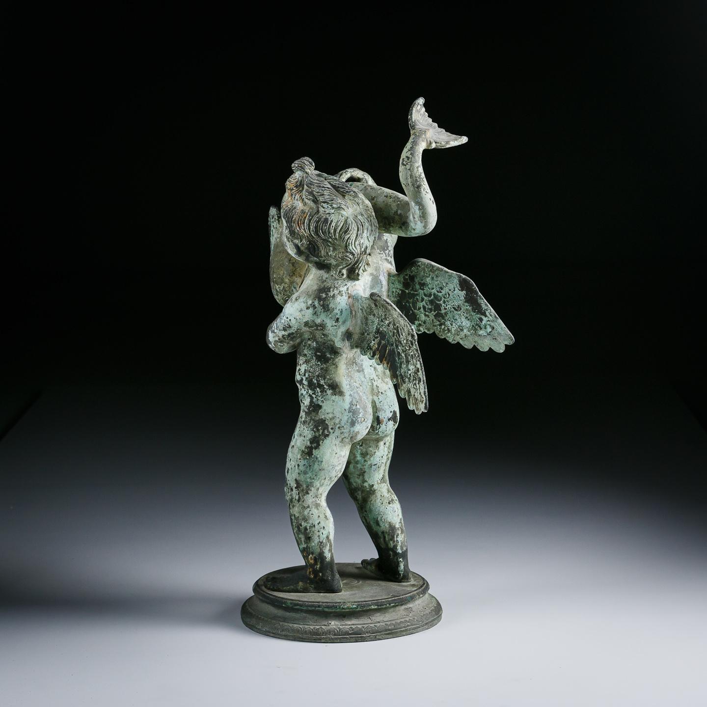 Late 19th Century Bronze Cupid with Dolphin by Sabatino De Angelis & Sons 4