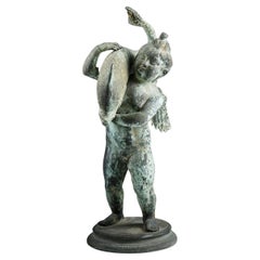 Late 19th Century Bronze Cupid with Dolphin by Sabatino De Angelis & Sons