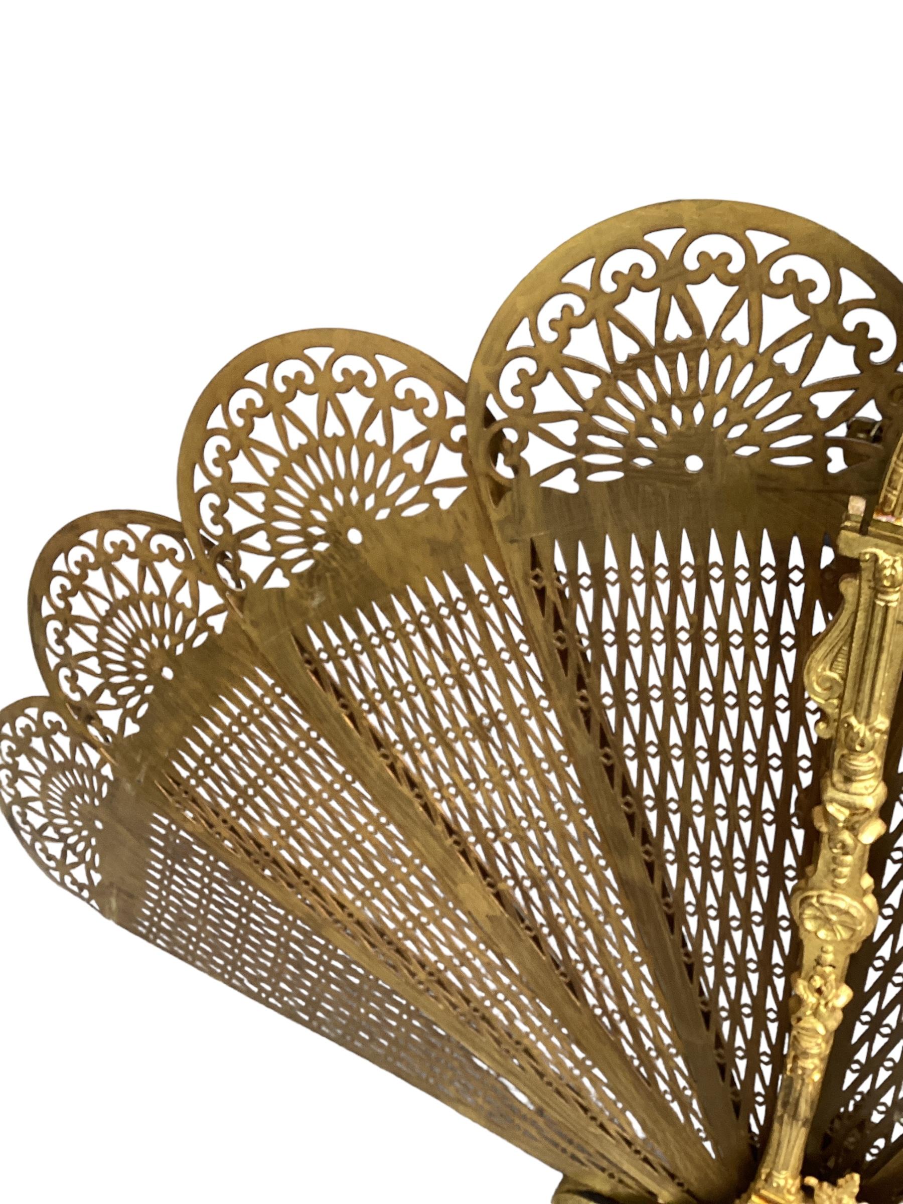 Late 19th Century Bronze Doré and Brass Peacock Fan Style Fireplace Screen 1