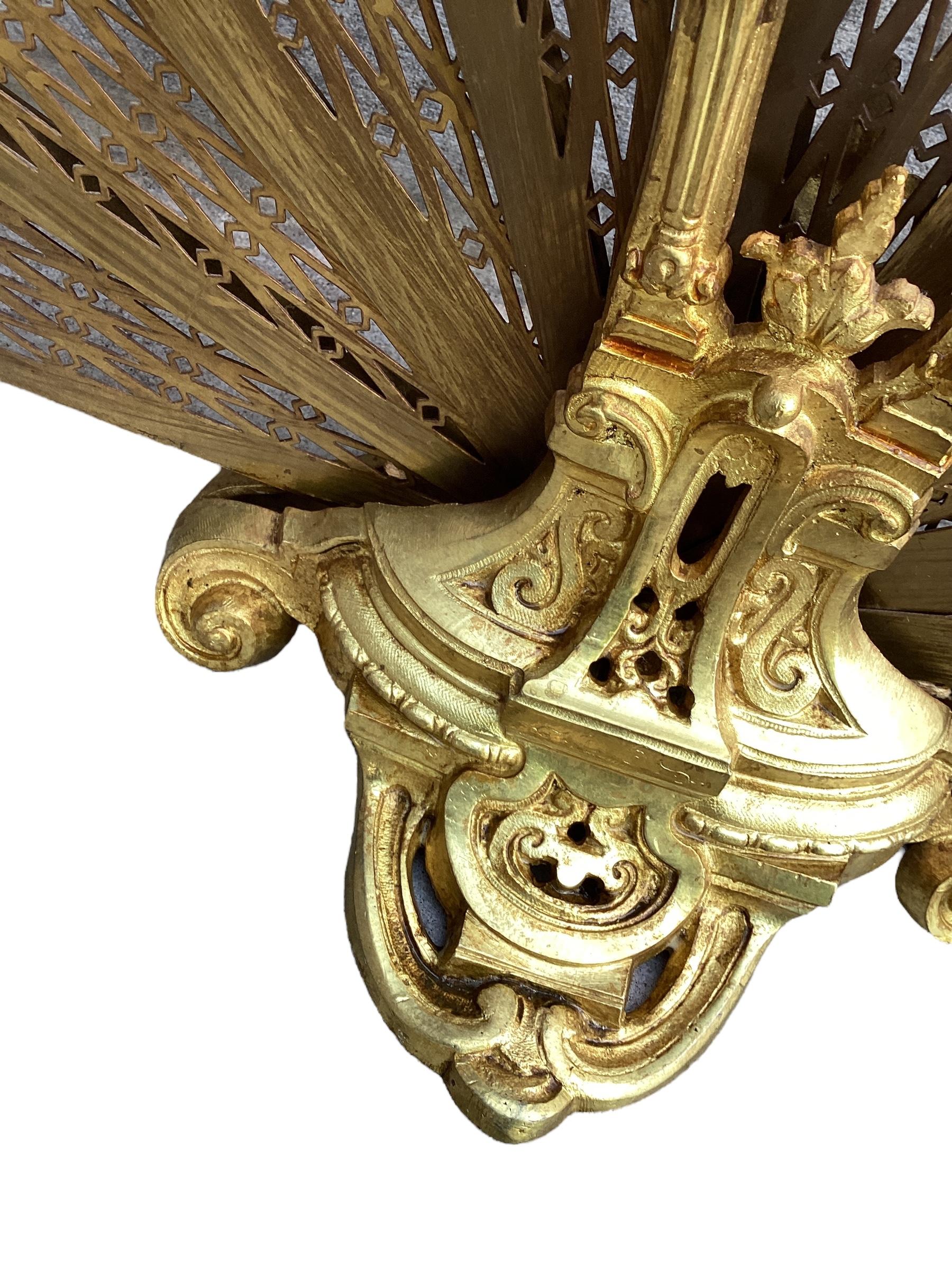 Late 19th Century Bronze Doré and Brass Peacock Fan Style Fireplace Screen 2