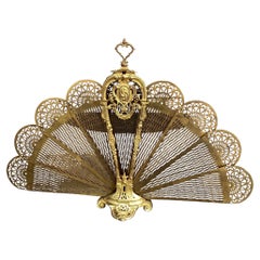 Antique Late 19th Century Bronze Doré and Brass Peacock Fan Style Fireplace Screen