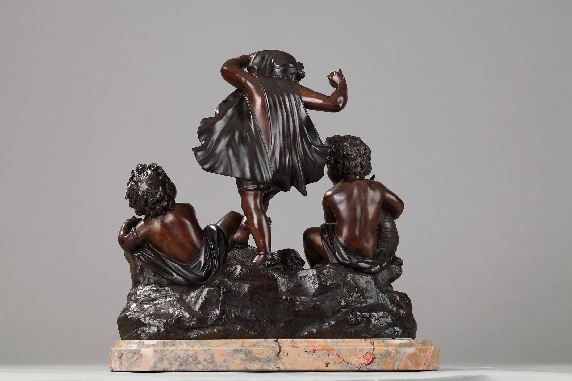 Patinated Late 19th Century Bronze Group, Cupids Playing Music For Sale