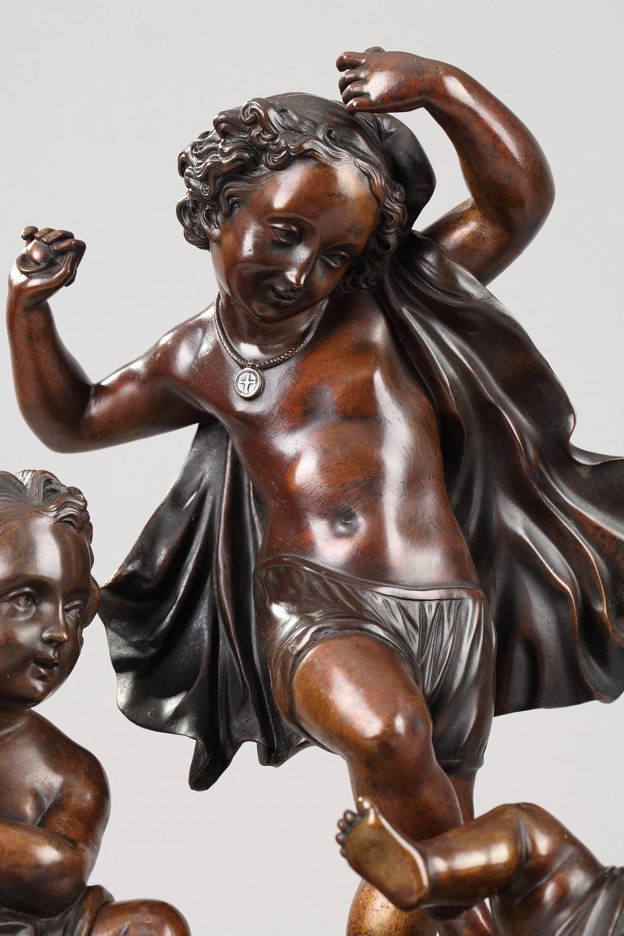 Groupe en bronze de la fin du 19e siècle:: Cupidons jouant de la musique Bon état - En vente à Paris, FR