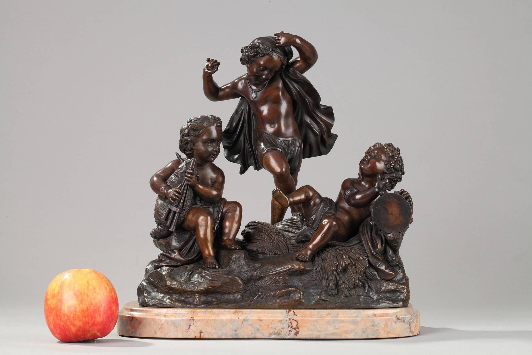 Late 19th Century Bronze Group, Cupids Playing Music For Sale 1