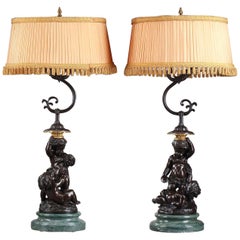 Late 19th Century Bronze Groups Bacchanalia, Mounted as Lamps