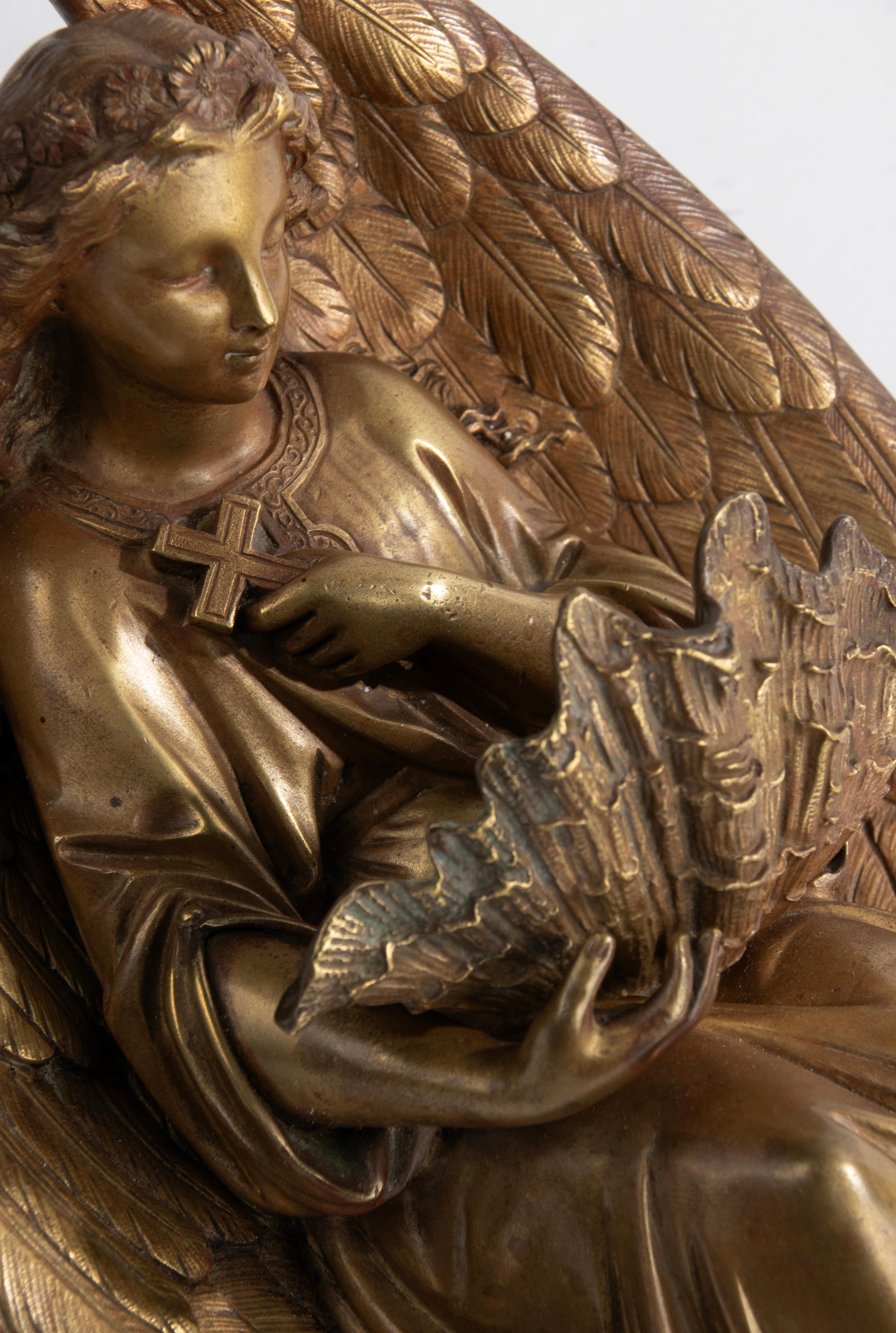 Fonts baptismaux en bronze de la fin du XIXe siècle avec ange par Leblanc-Barbedienne en vente 8