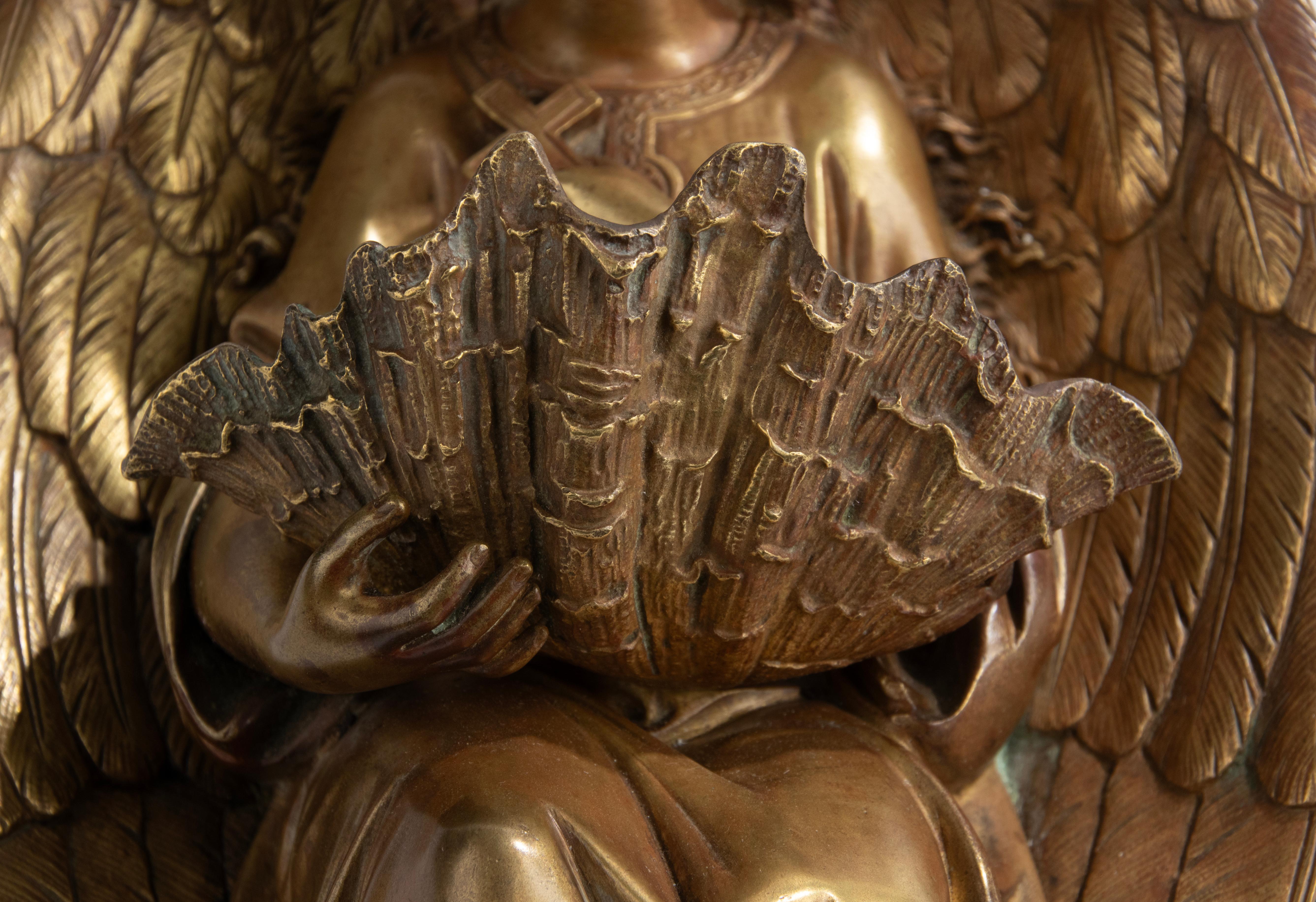 Bronze- Holy Water Font mit Engel aus dem späten 19. Jahrhundert von Leblanc-Barbedienne im Zustand „Gut“ im Angebot in Casteren, Noord-Brabant