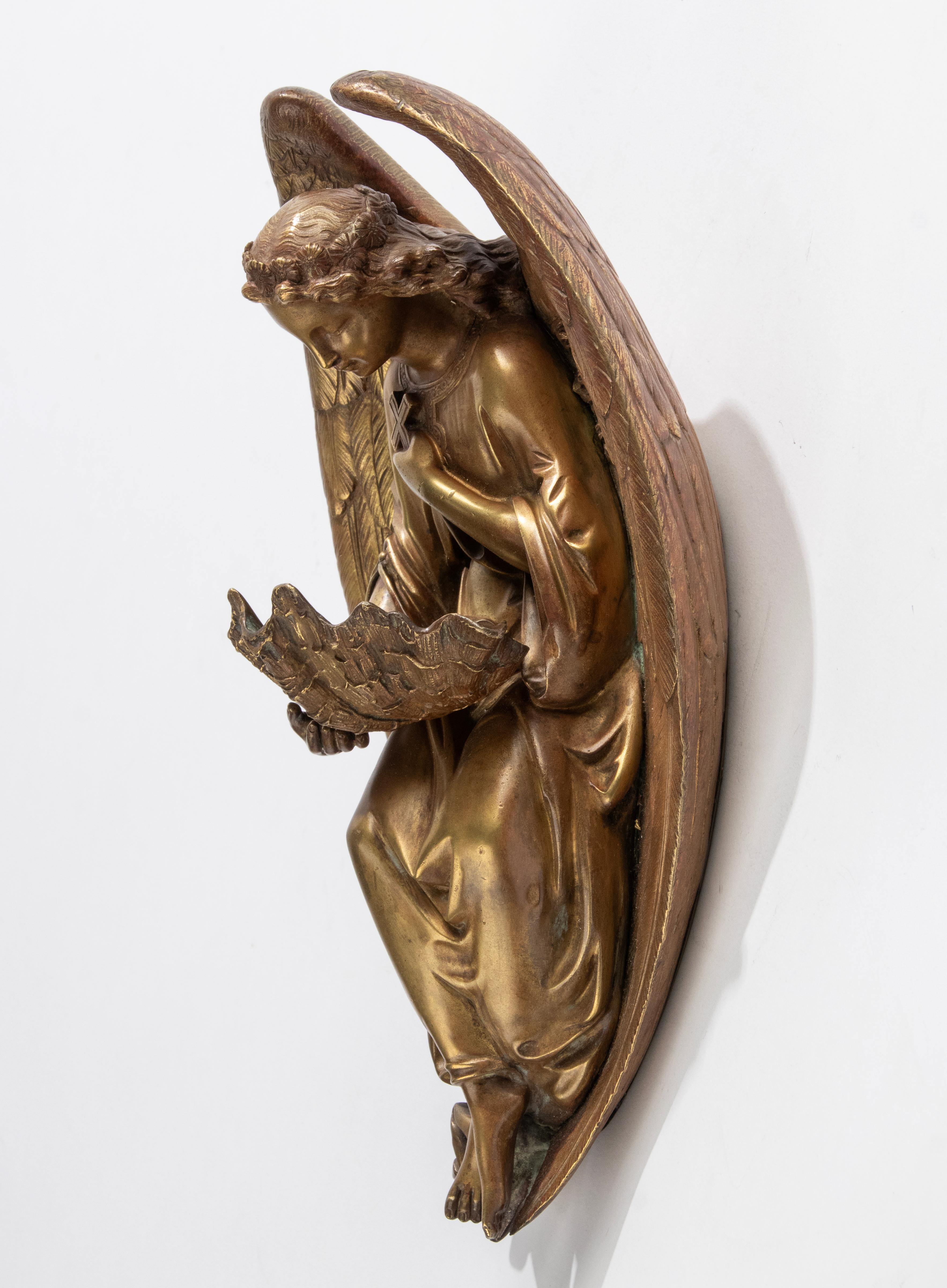 Late 19th Century Bronze Holy Water Font with Angel by Leblanc-Barbedienne In Good Condition For Sale In Casteren, Noord-Brabant