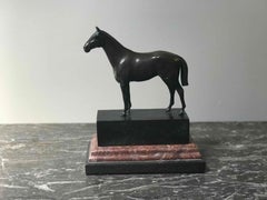 Late 19th Century Bronze Horse Statue on Plinth with Marble Base from England