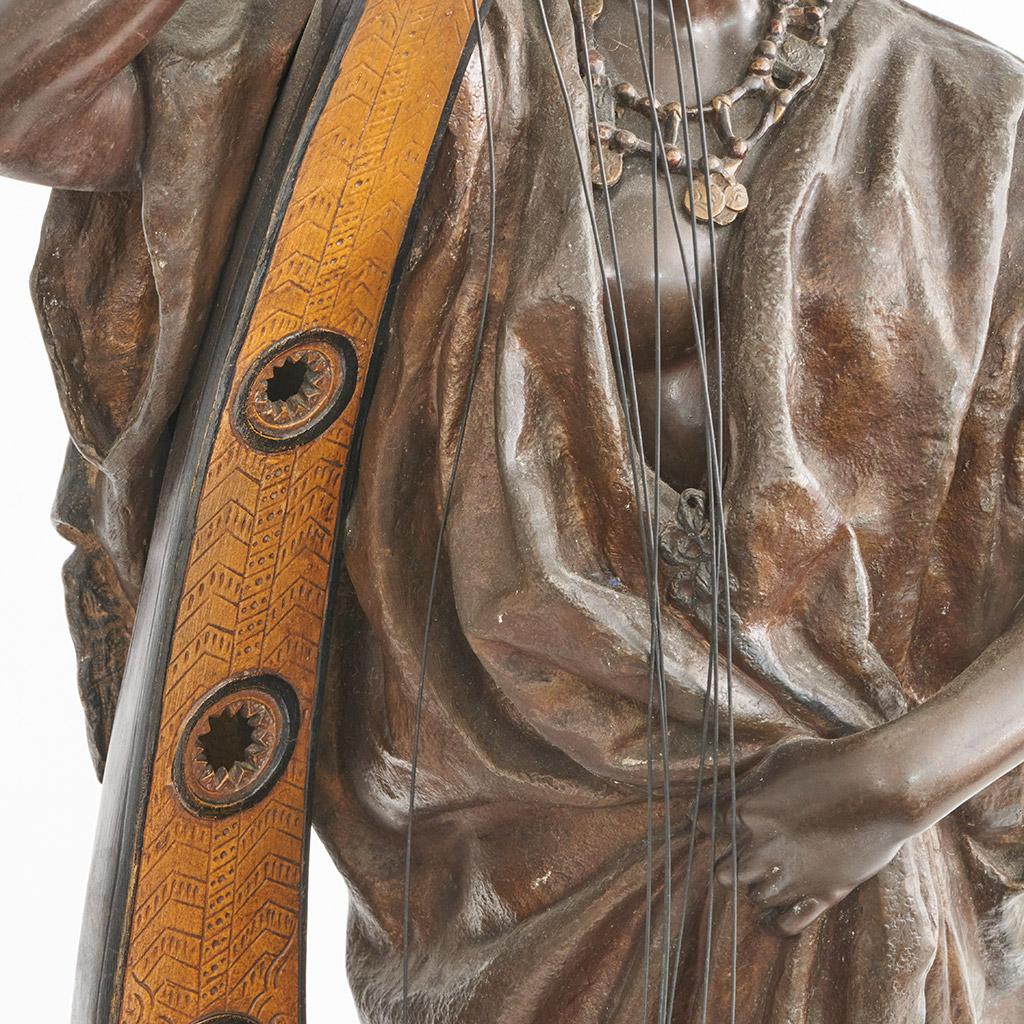 Jeune harpiste arabe en bronze de Louis Hottot, fin du XIXe siècle  en vente 10