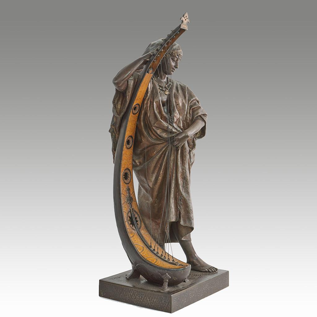 French Late 19th Century Bronze 'Jeune Harpiste Arabique by Louis Hottot  For Sale