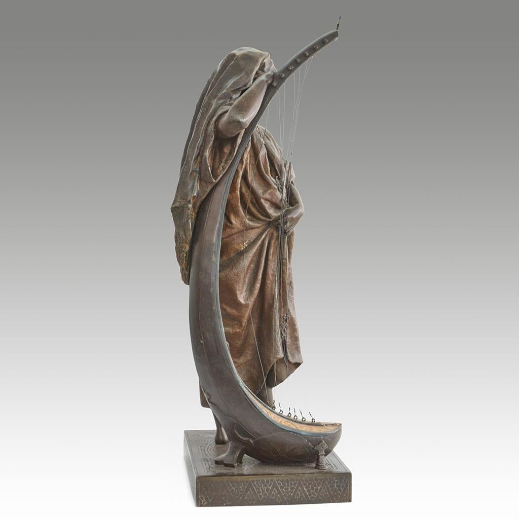 Late 19th Century Bronze 'Jeune Harpiste Arabique by Louis Hottot  In Good Condition For Sale In Forest Row, East Sussex