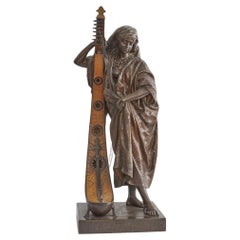 Jeune harpiste arabe en bronze de Louis Hottot, fin du XIXe siècle 