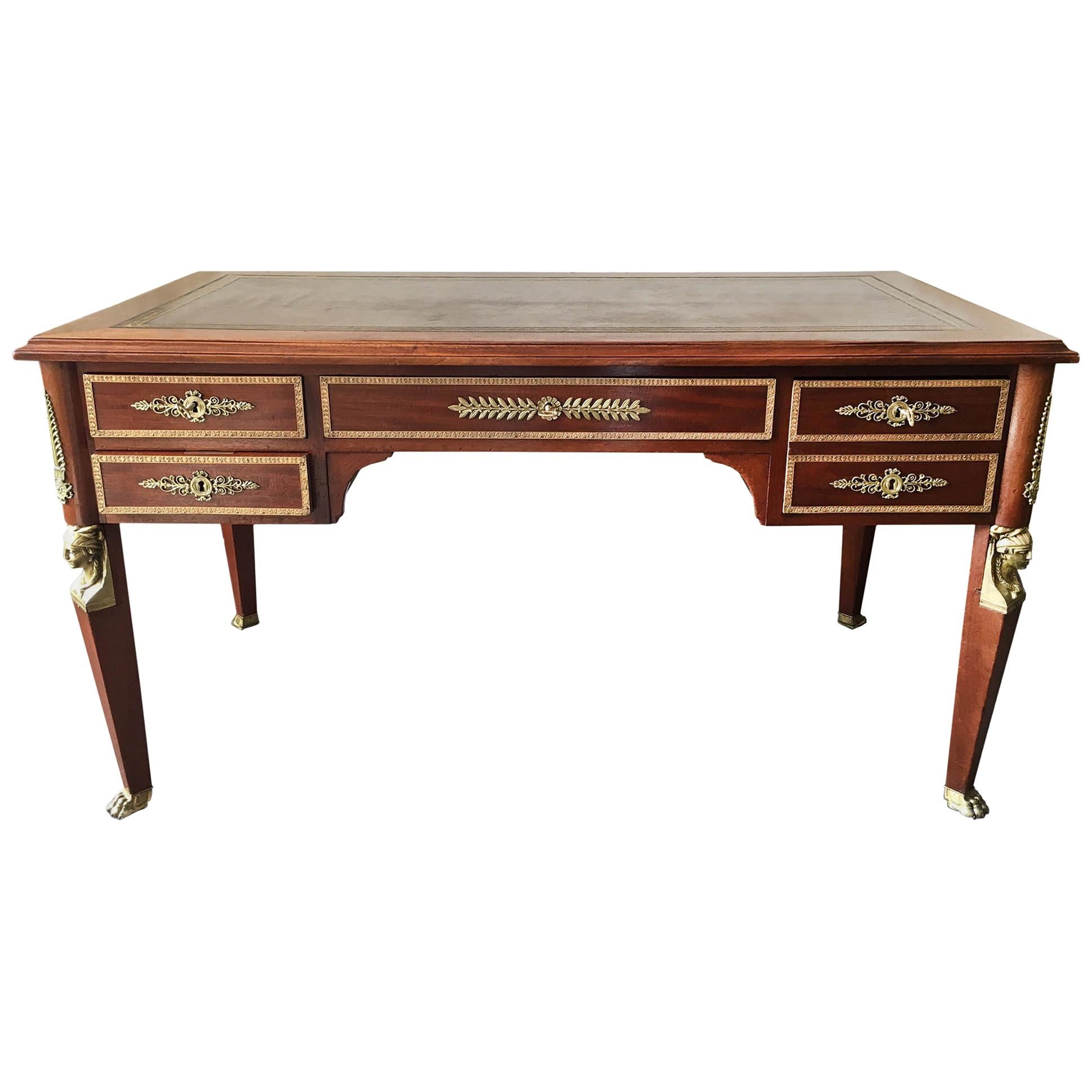 Writing Table/Bureau Plat Bronze-Mounted with Matching Chairs French late 19th C For Sale