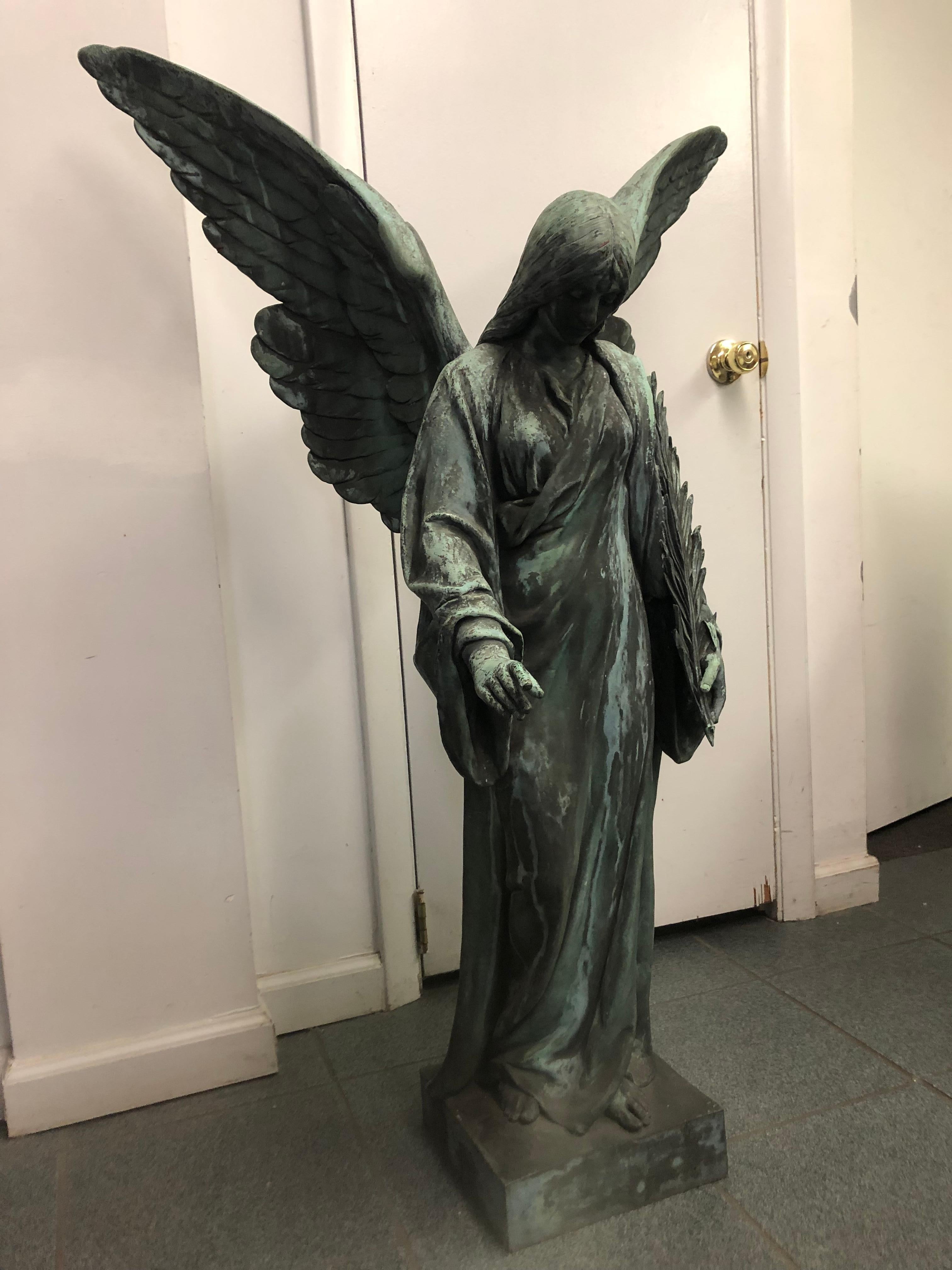 Late 19th century bronze finish over Copper Guarding or Praying Angel. This is a very beautiful piece with amazing details its hard to look away. Signed LEHNERT on the base of the statue its a very heavy copper statue with a bronze finish you would