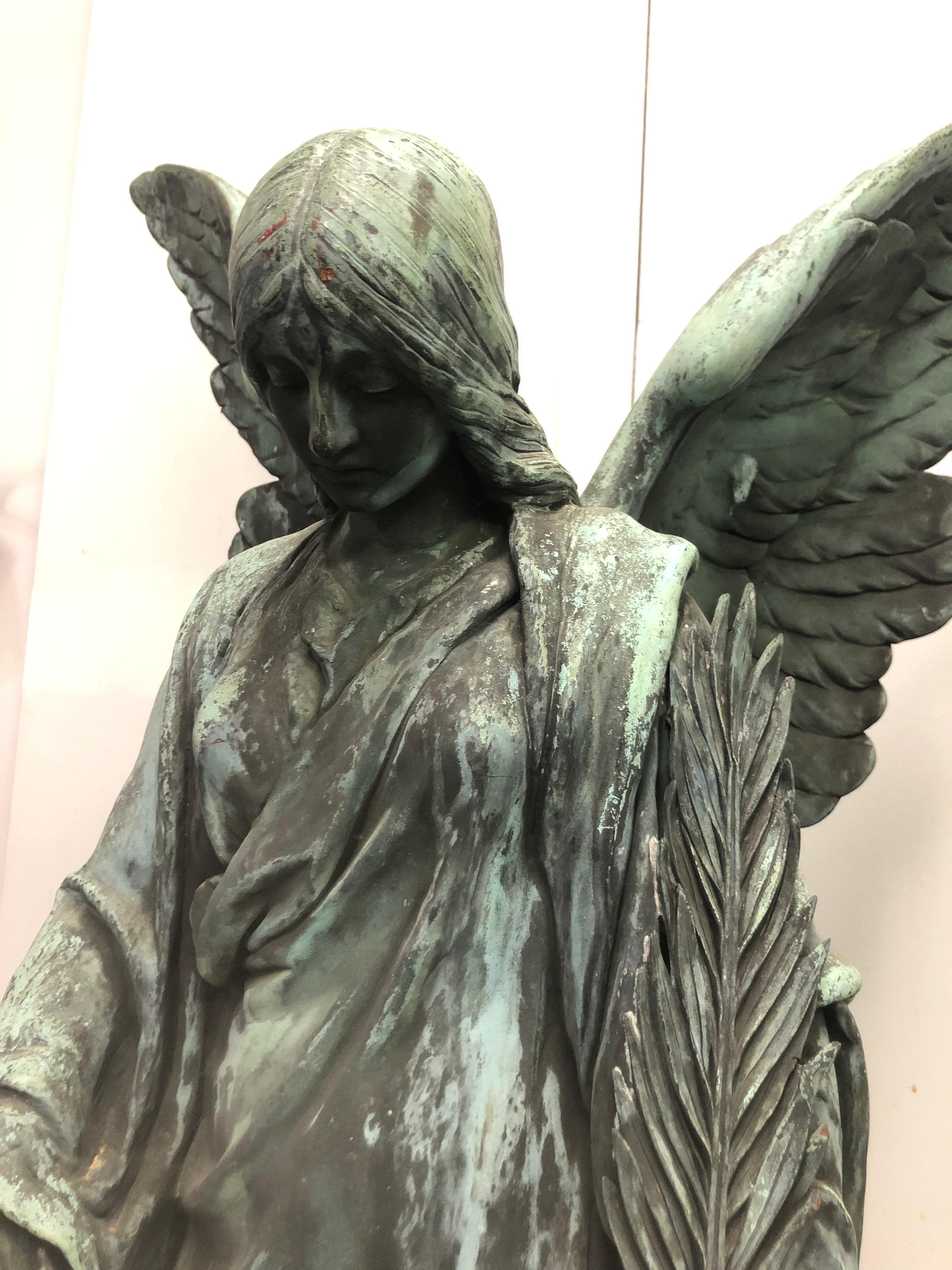 Late 19th Century Bronze over Copper Guardian or Praying Angel at ...