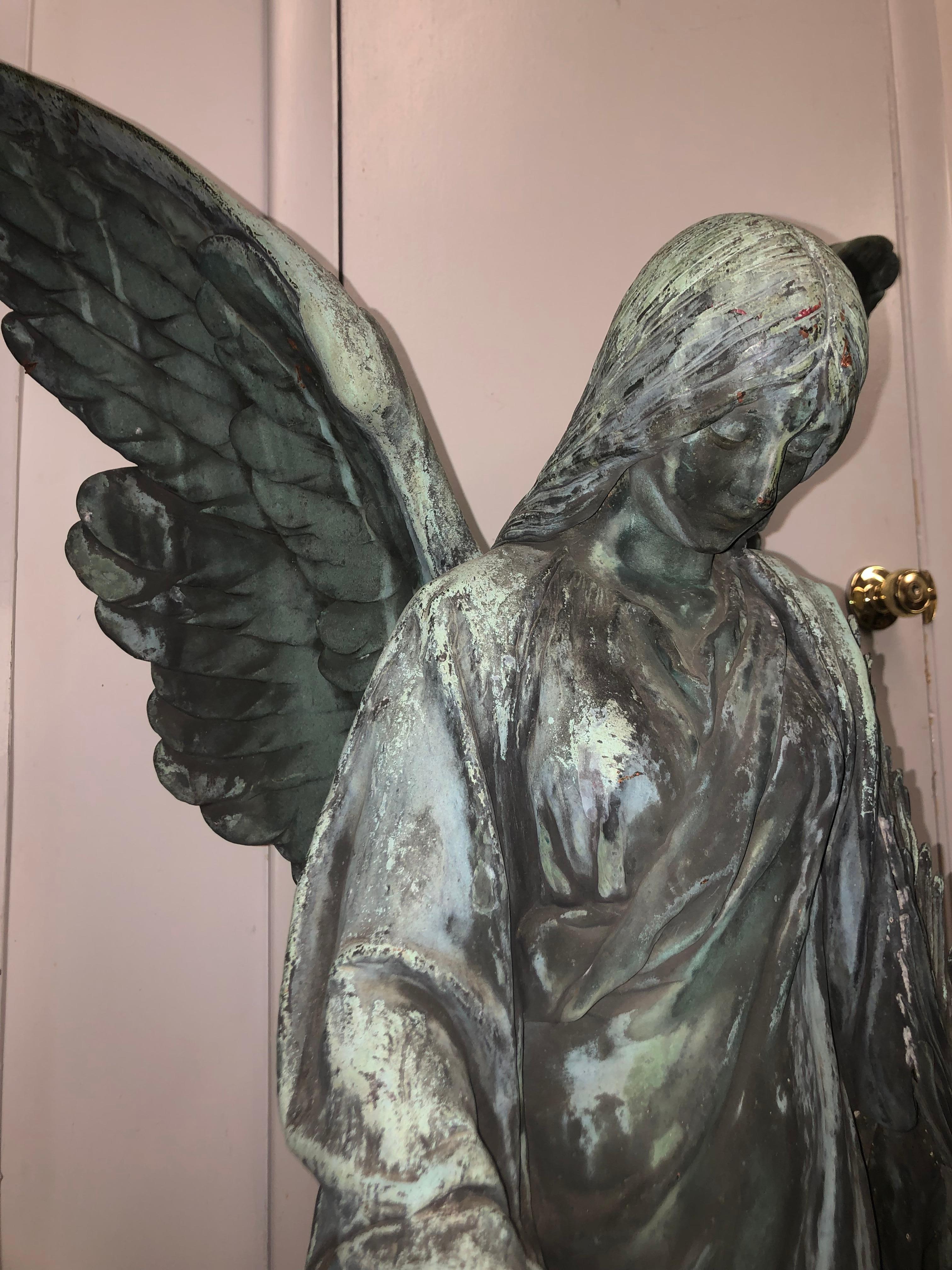 Late 19th Century Bronze over Copper Guardian or Praying Angel  2