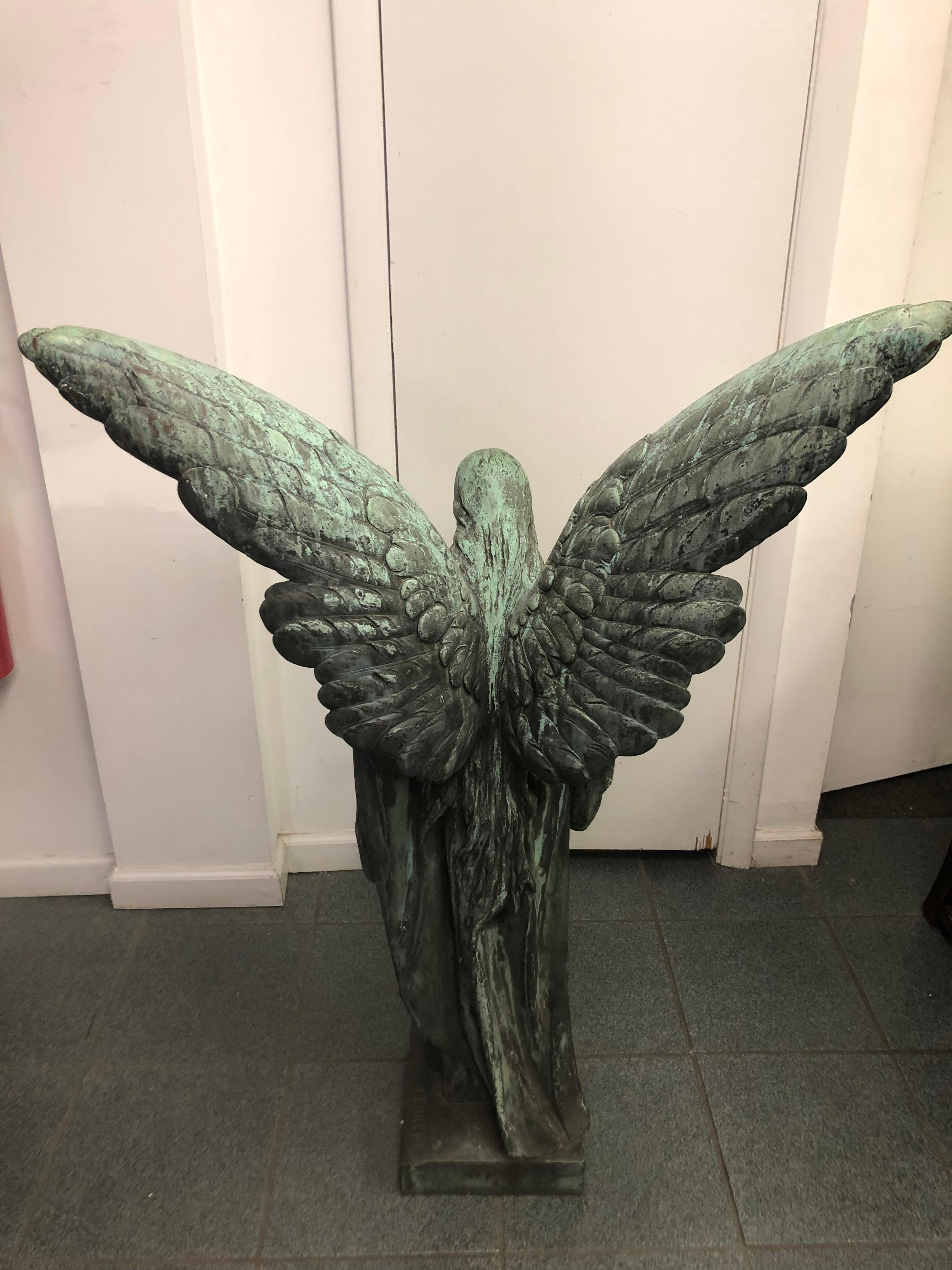 Late 19th Century Bronze over Copper Guardian or Praying Angel  3