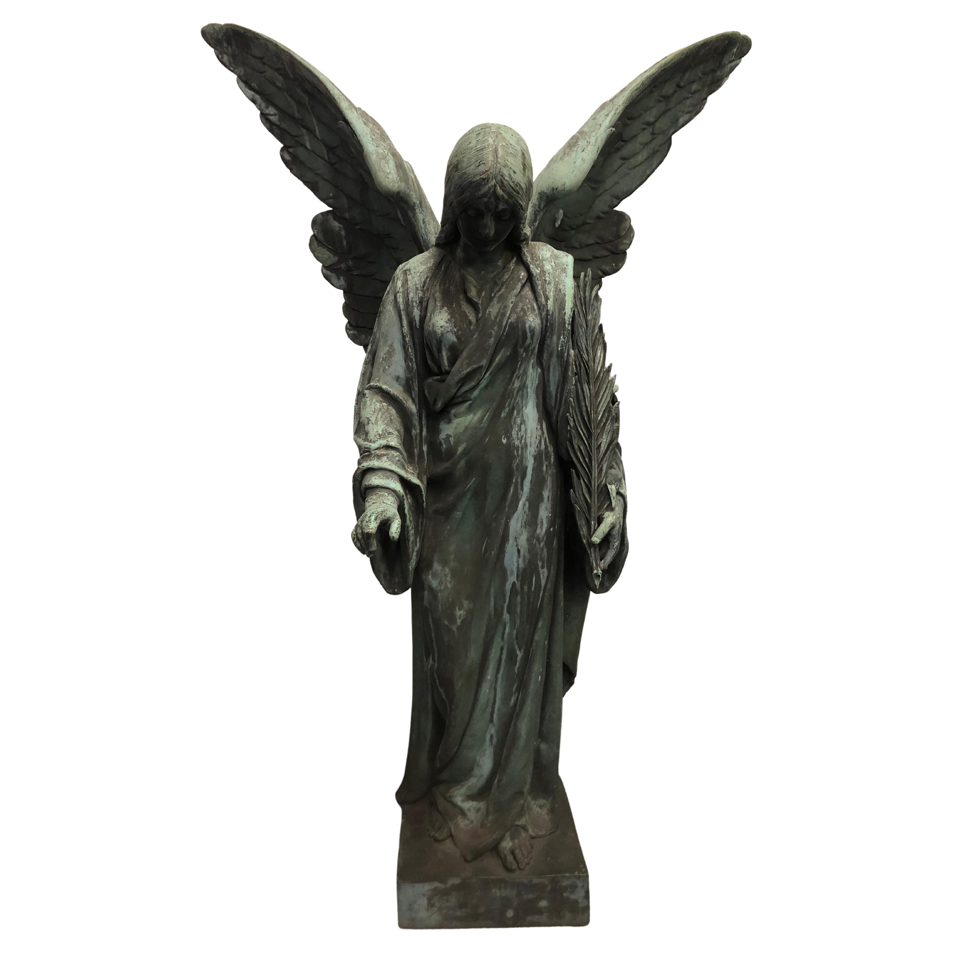 Late 19th Century Bronze over Copper Guardian or Praying Angel 