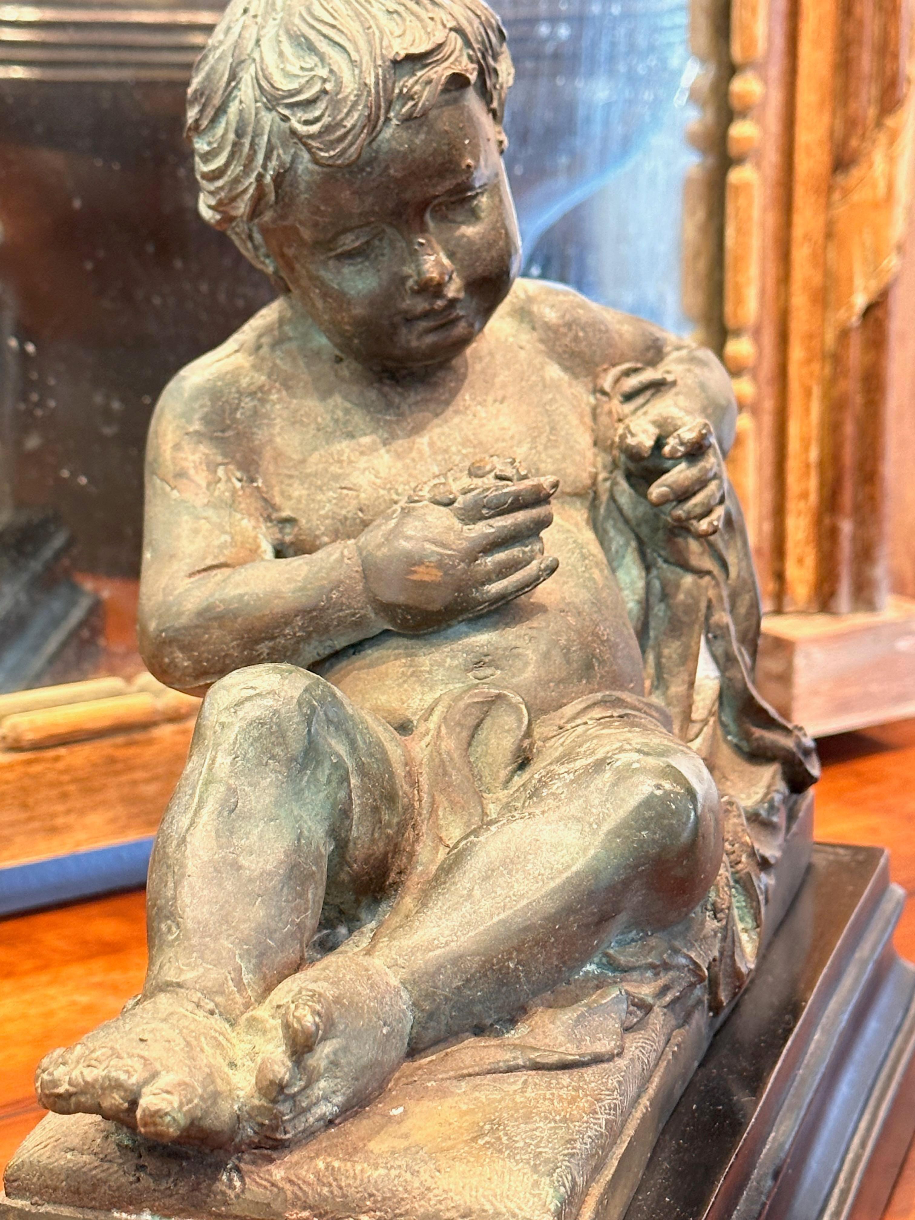 French Late 19th Century Bronze Putti Sculpture on Base For Sale