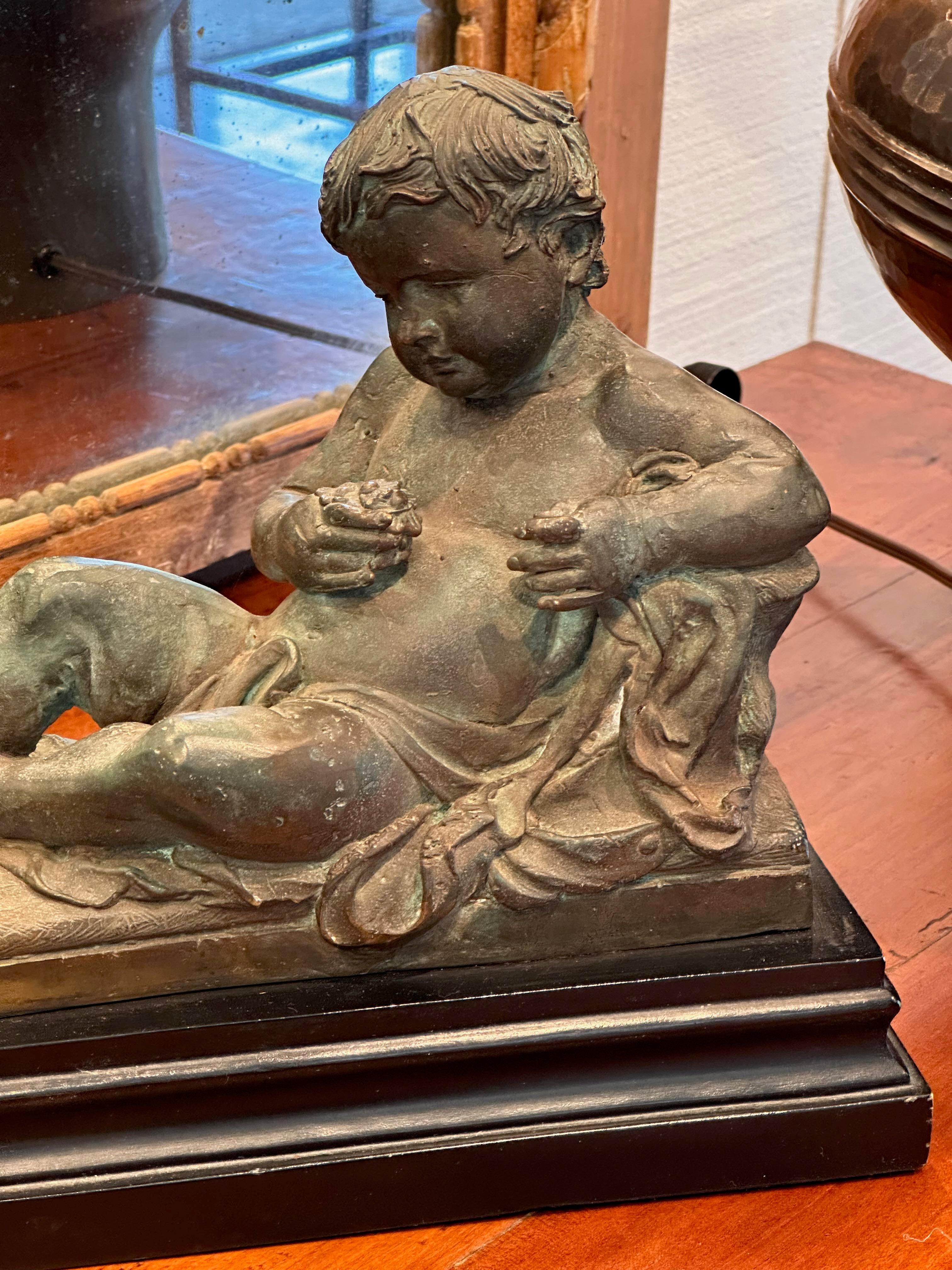 Late 19th Century Bronze Putti Sculpture on Base In Good Condition For Sale In Charlottesville, VA