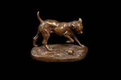 Late 19th Century Bronze Sculpture: Dog and Turtle Play by Clovis Edmond Masson