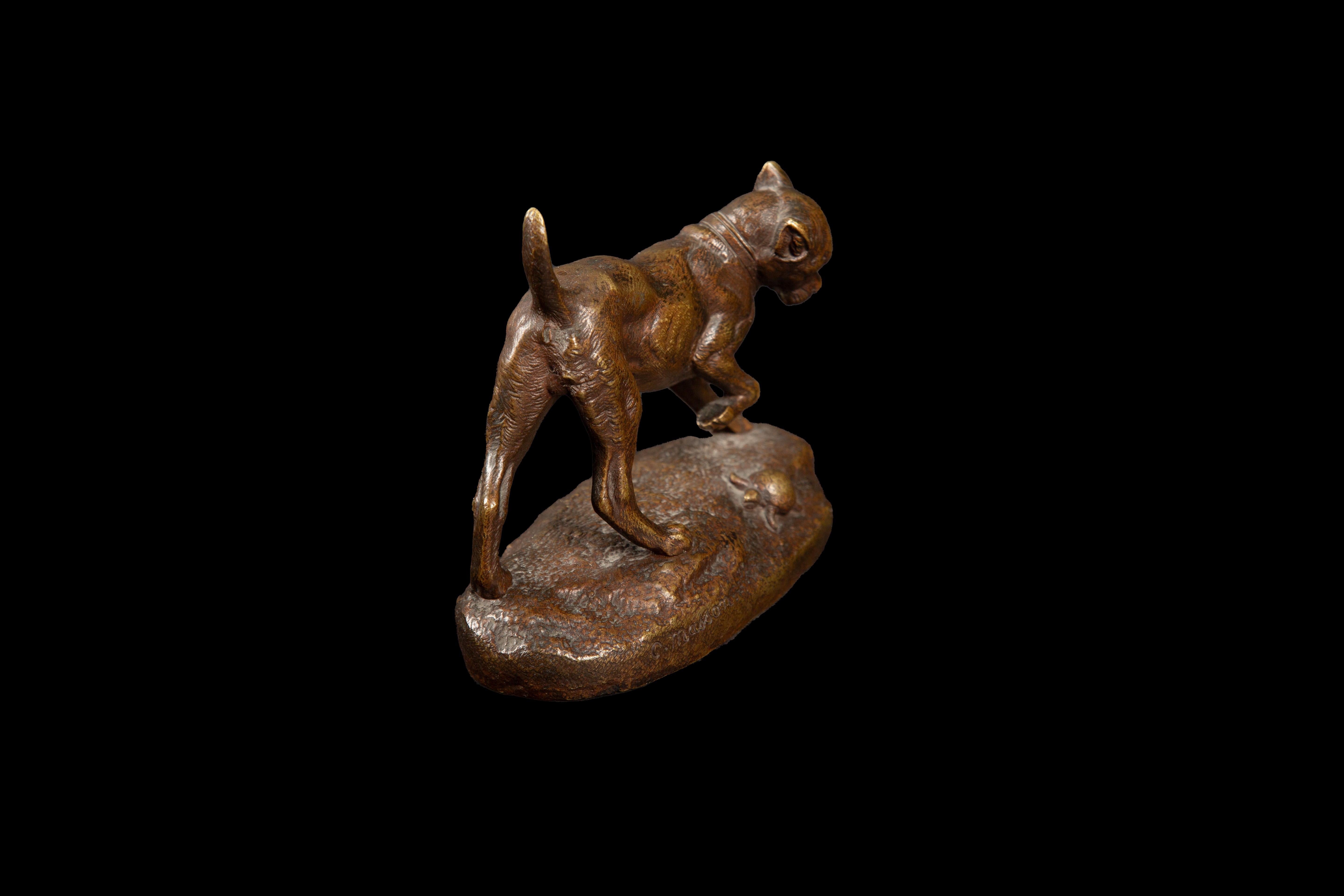 Late 19th Century Bronze Sculpture: Dog and Turtle Play by Clovis Edmond Masson In Excellent Condition For Sale In New York, NY