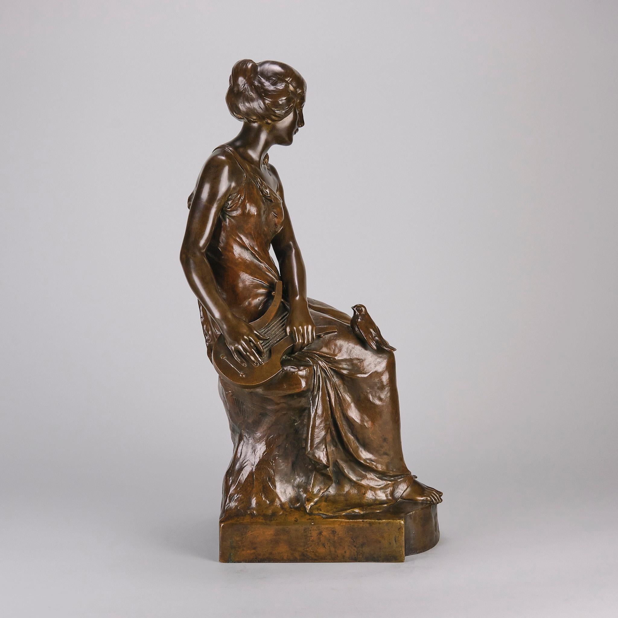 Calco Scultura in bronzo della fine del XIX secolo intitolata Femme avec Oiseau di Maurice Bouval in vendita