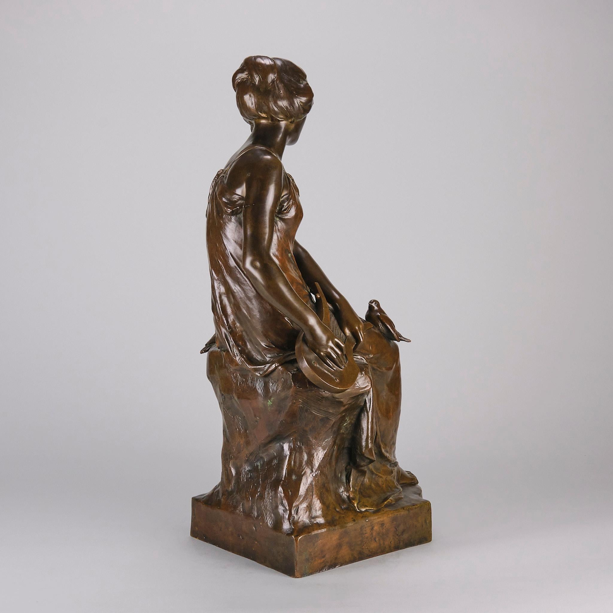 Scultura in bronzo della fine del XIX secolo intitolata Femme avec Oiseau di Maurice Bouval In condizioni ottime in vendita a London, GB