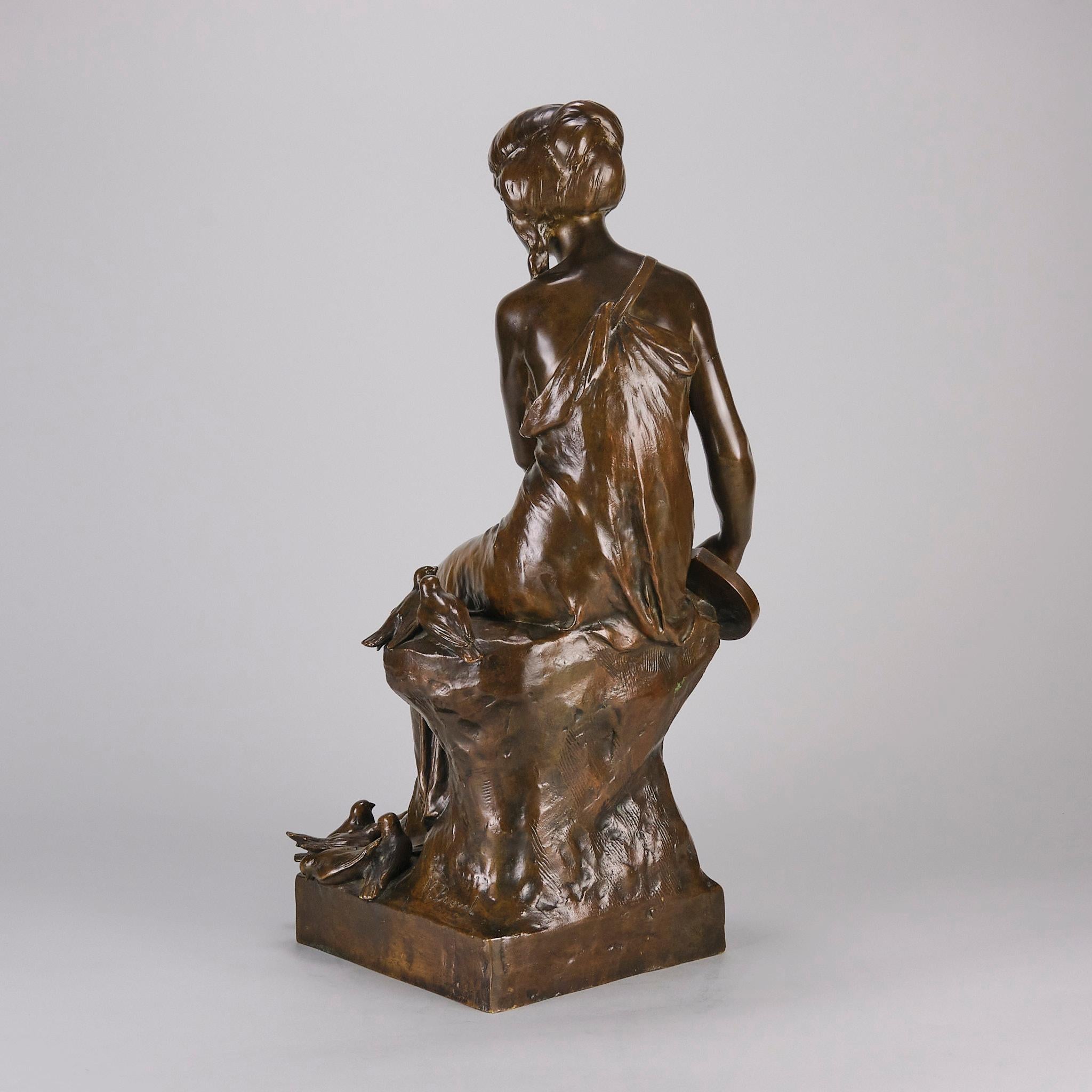Scultura in bronzo della fine del XIX secolo intitolata Femme avec Oiseau di Maurice Bouval in vendita 1