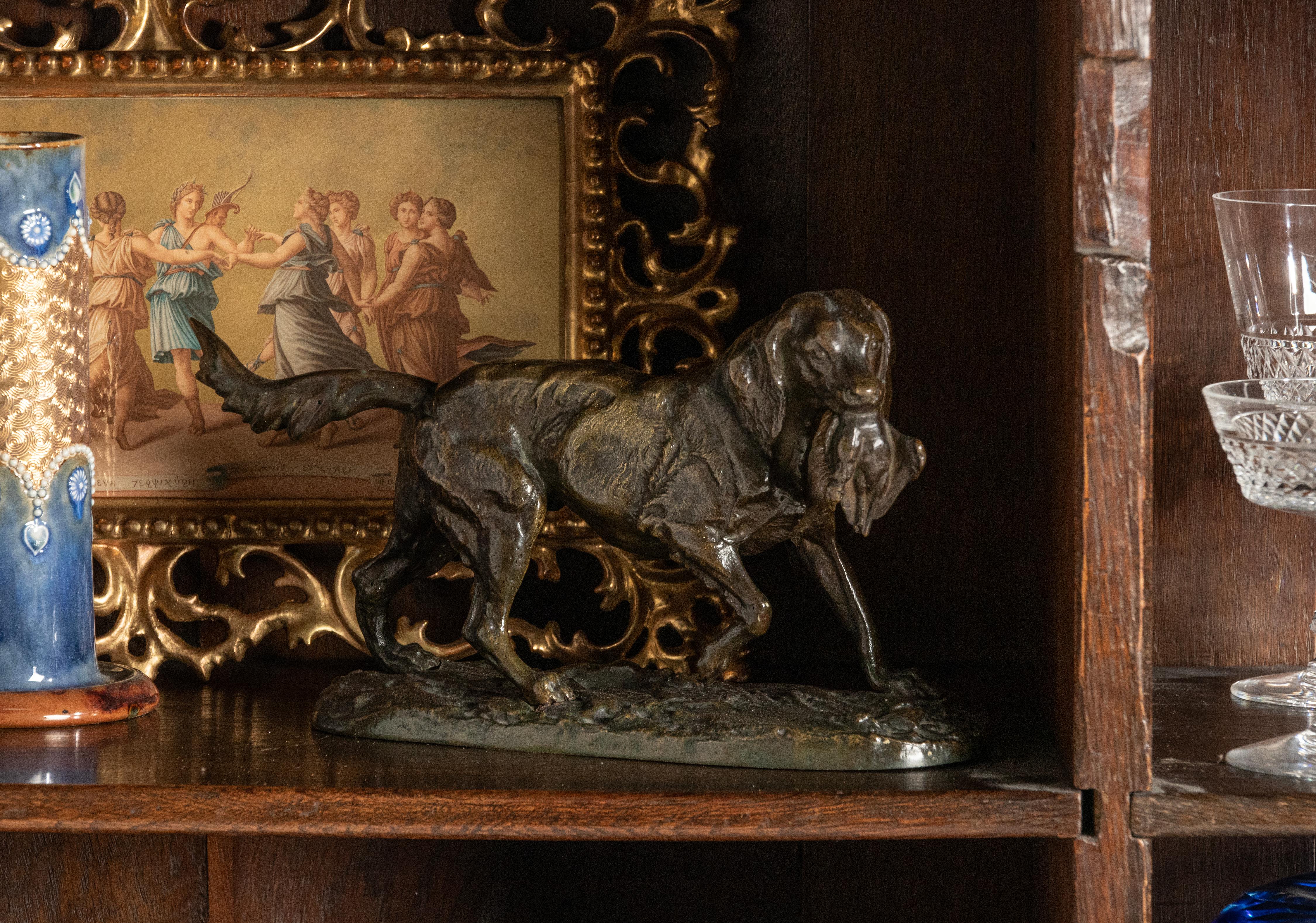French Late 19th Century Bronze Sculpture Hunting Dog