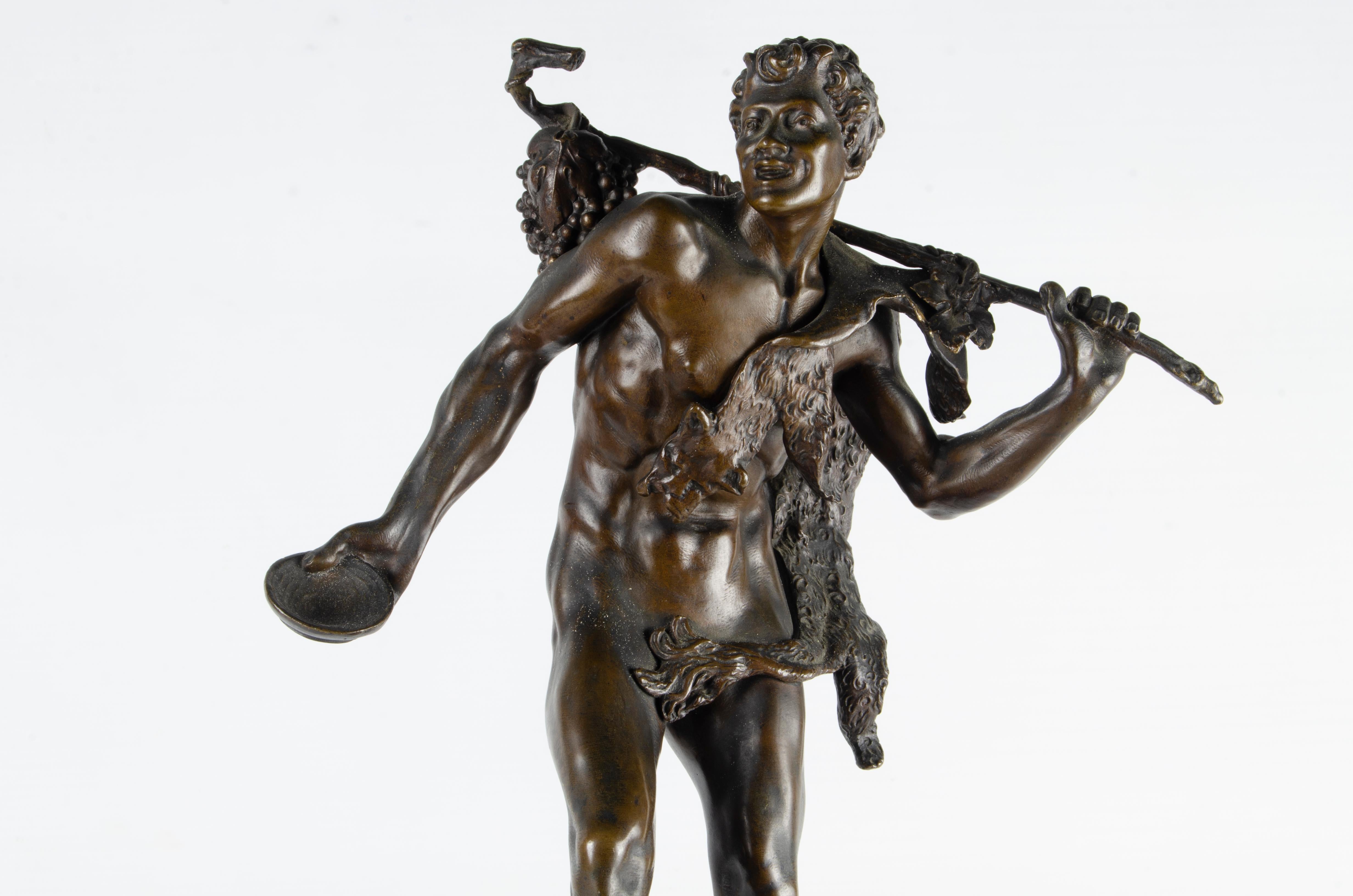 Moulage Sculpture en bronze de la fin du XIXe siècle représentant un Satyre/Faune dansant, par G. Roth, Allemagne en vente