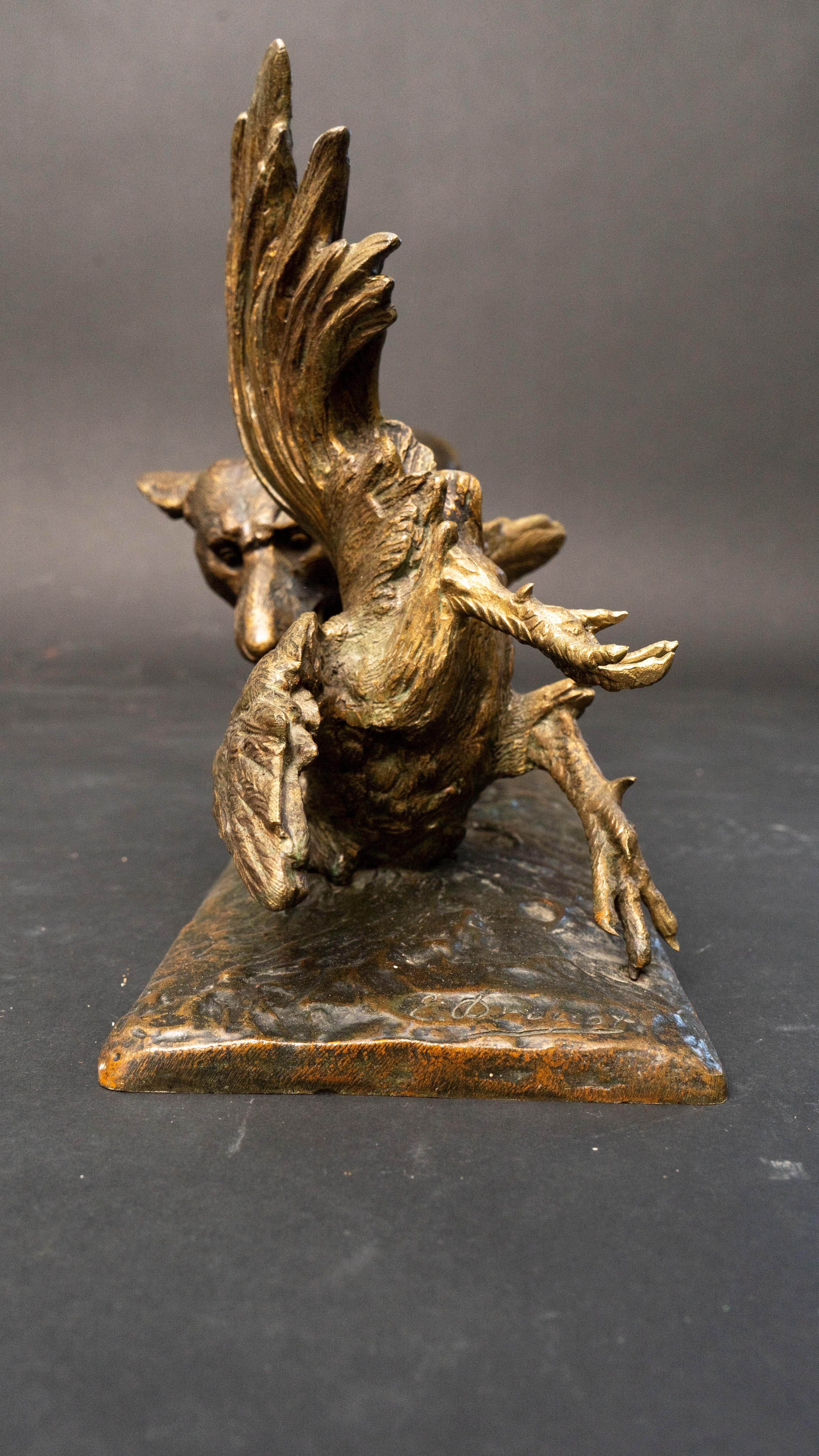 Late 19th Century Bronze Sculpture of a Fox and Chicken by Edward Drouot In Excellent Condition In New York, NY