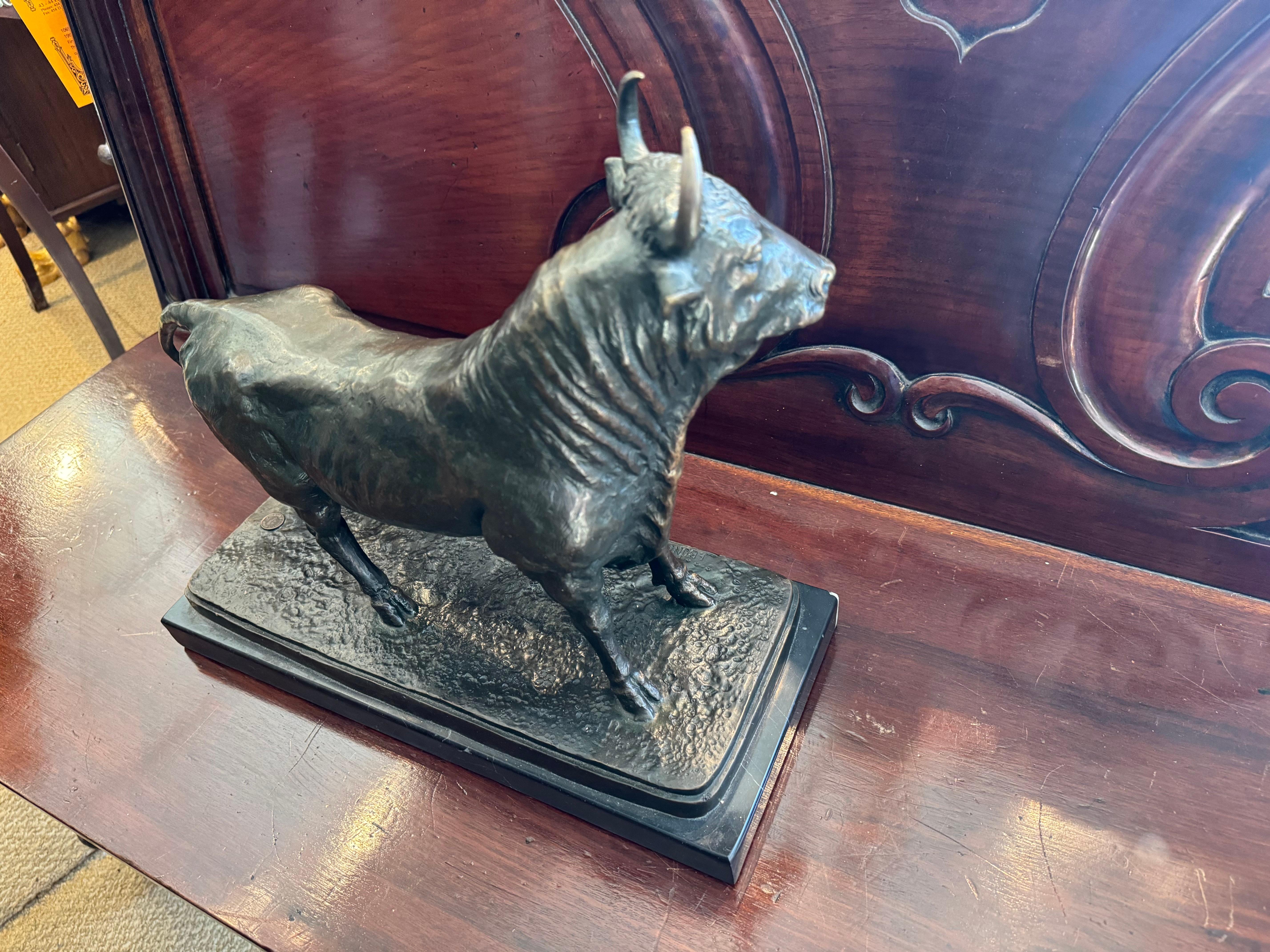 Cast Late 19th Century Bronze Sculpture of Bull For Sale