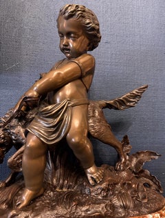Late 19th Century Bronze Sculpture of Child with Dog by Auguste Joseph Peiffer
