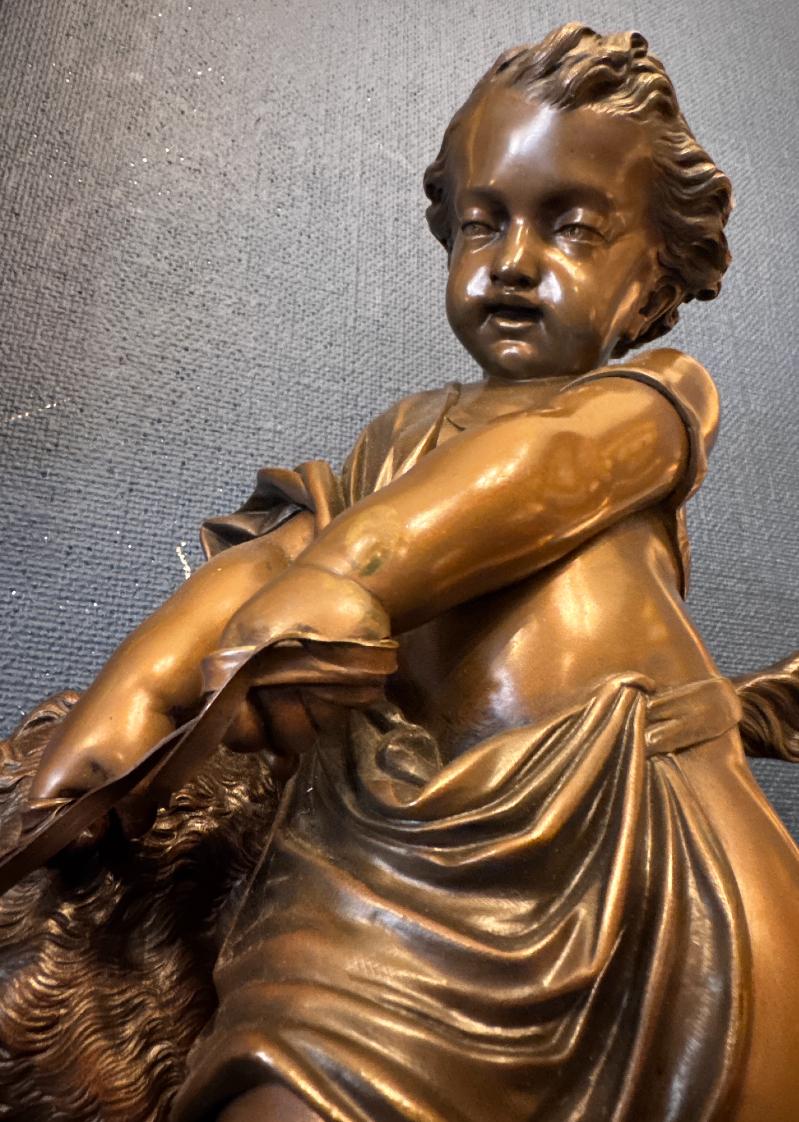Napoleone III Scultura in bronzo di fine Ottocento di Child & Child con cane di Auguste Joseph Peiffer in vendita